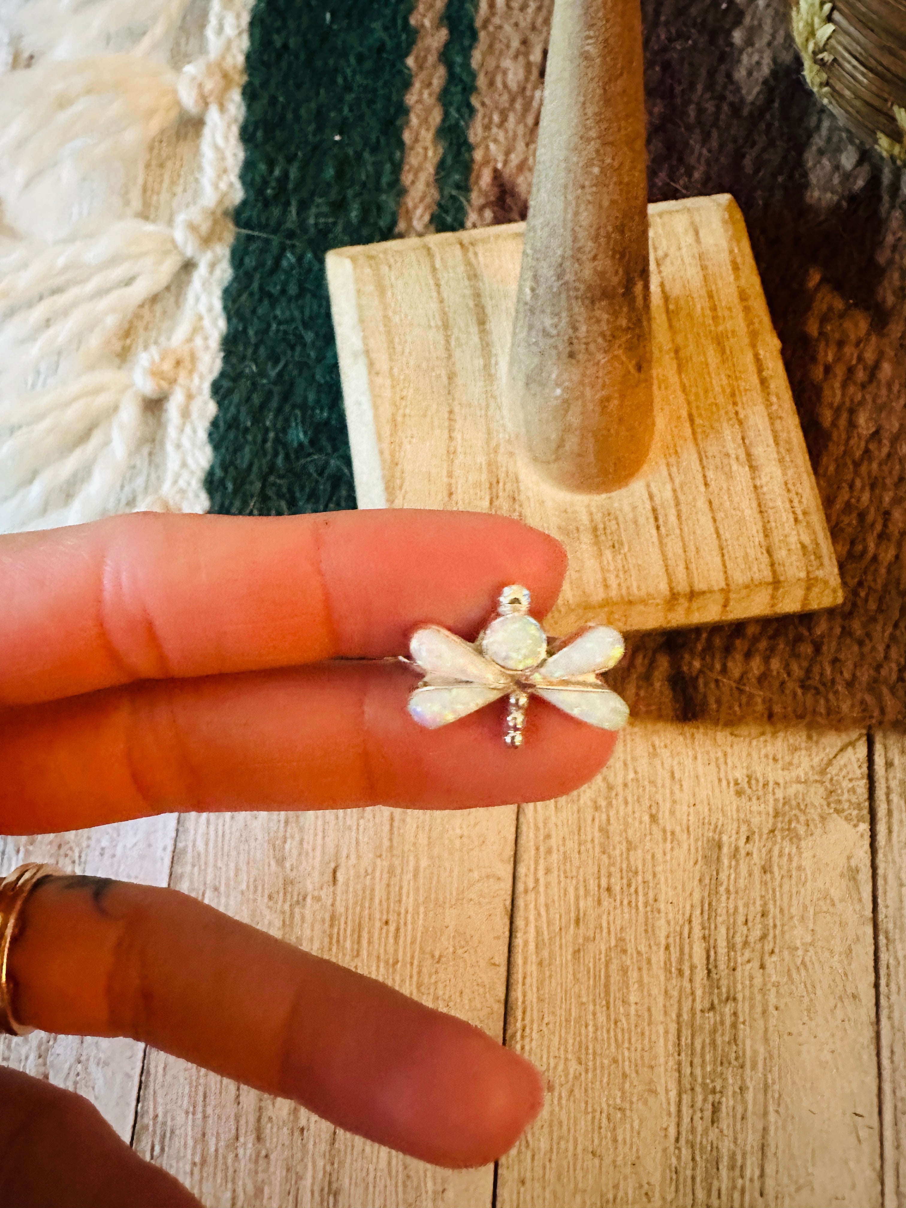 Navajo Sterling Silver & White Opal Dragonfly Ring