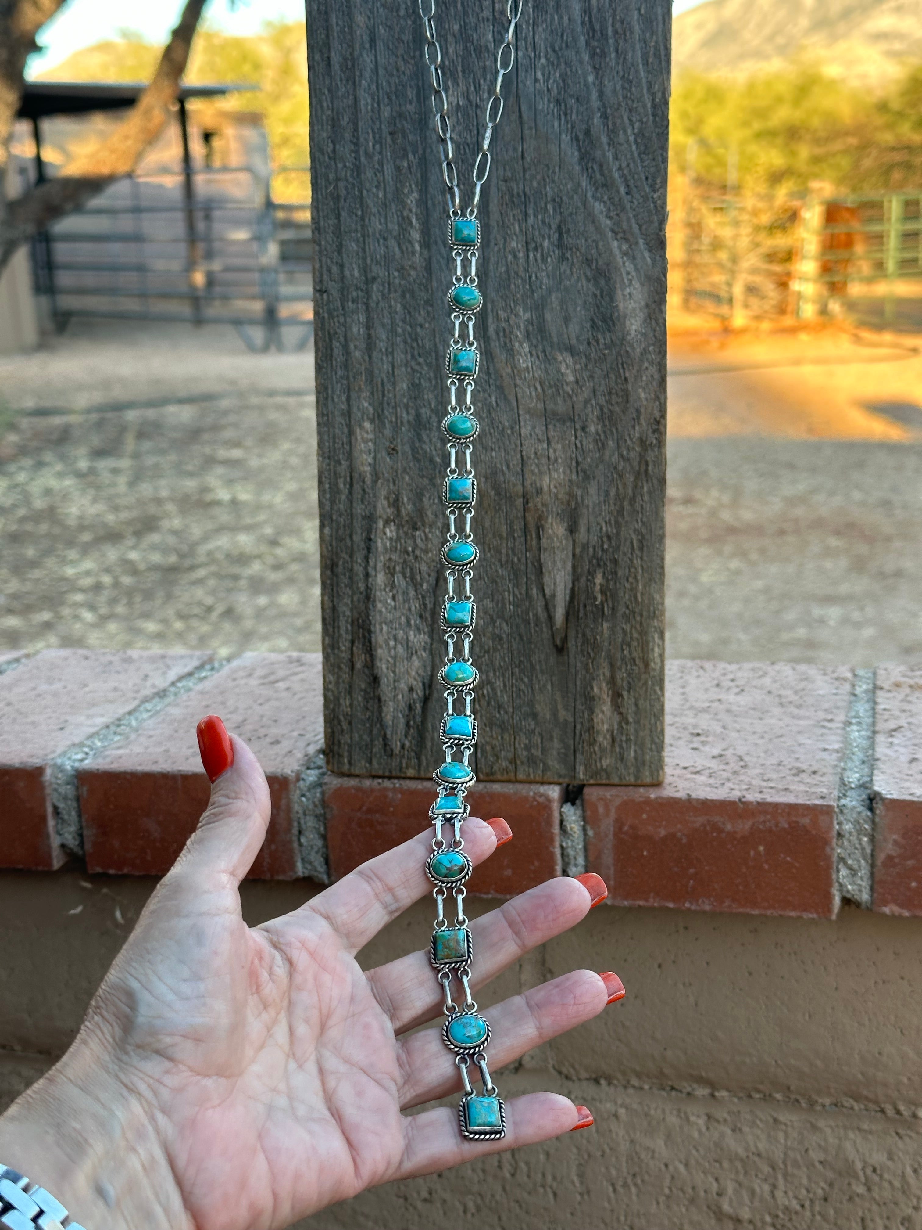 Handmade Royston Turquoise & Sterling Silver Bolo Necklace