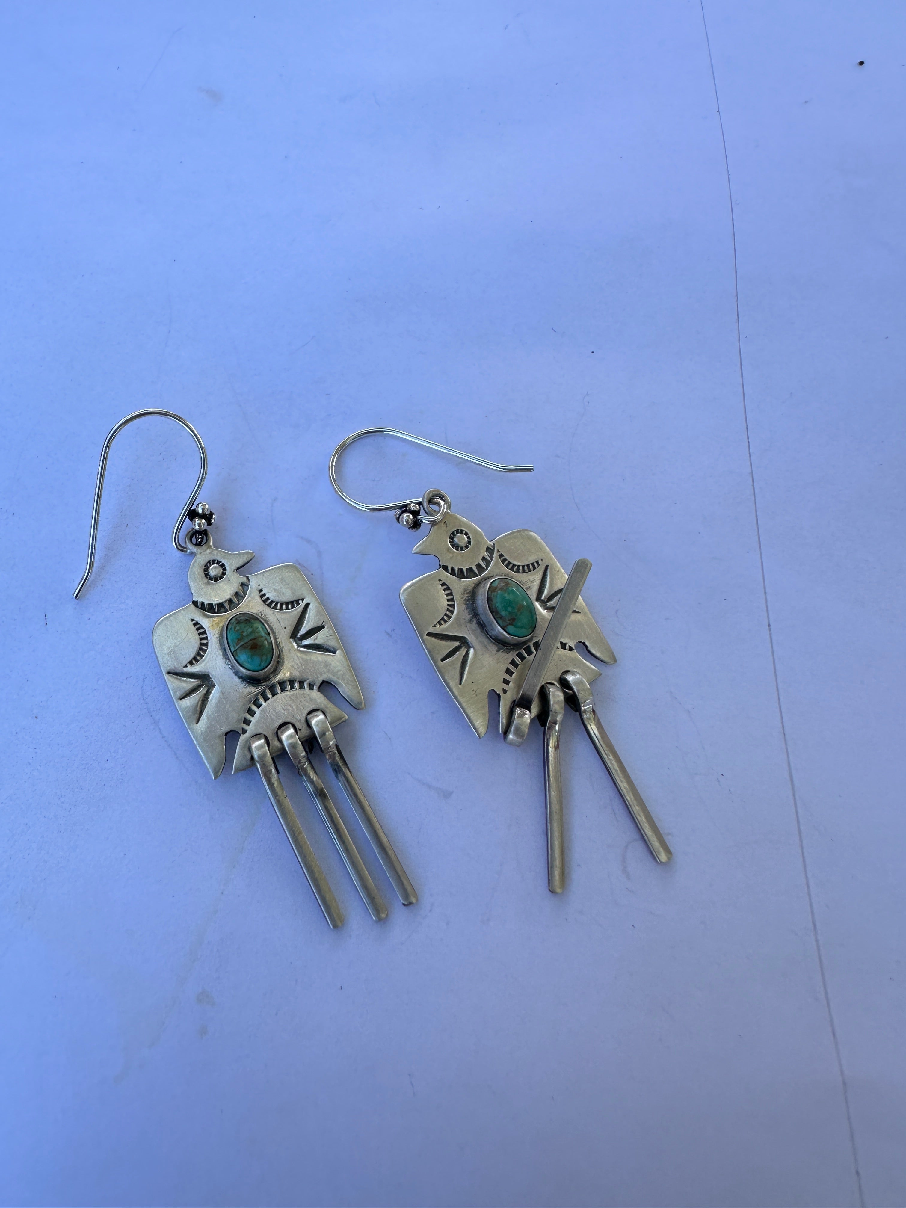 Handmade Turquoise & Sterling Silver Thunderbird Dangle Earrings STYLE 2