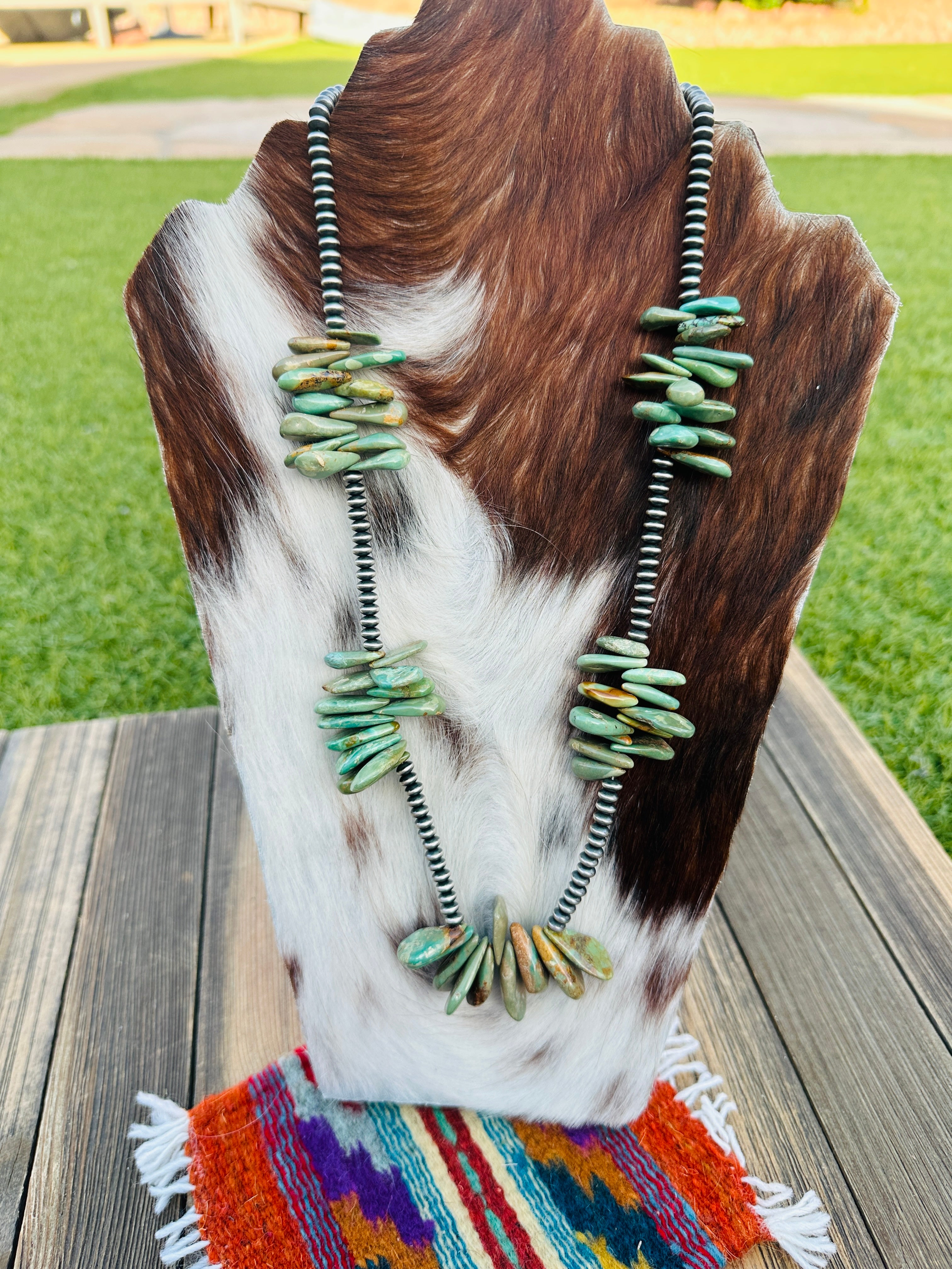 Handcrafted Turquoise & Sterling Silver 24” Beaded Necklace