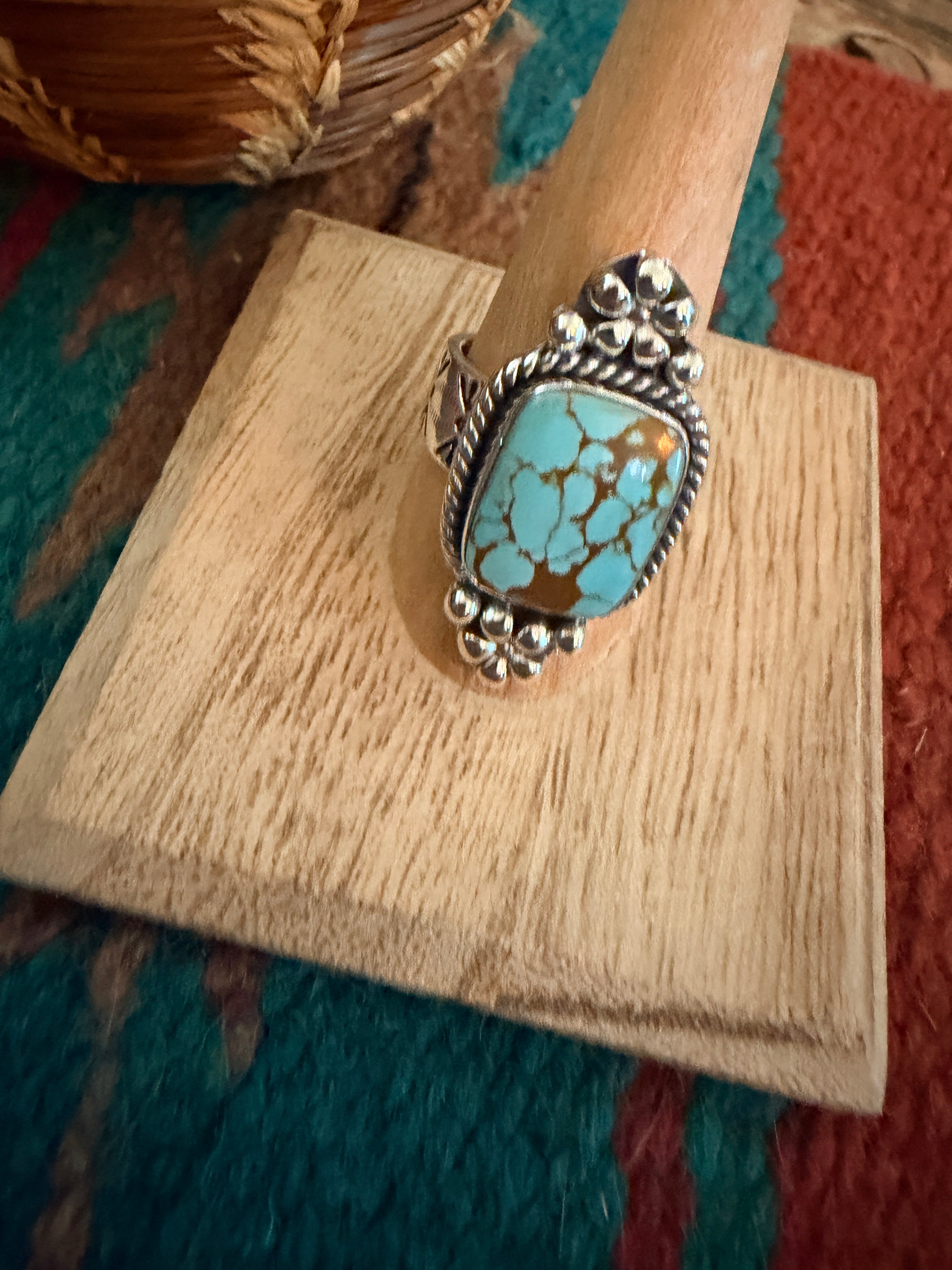 Handmade Sterling Silver Number 8 Turquoise Adjustable Ring Signed Nizhoni
