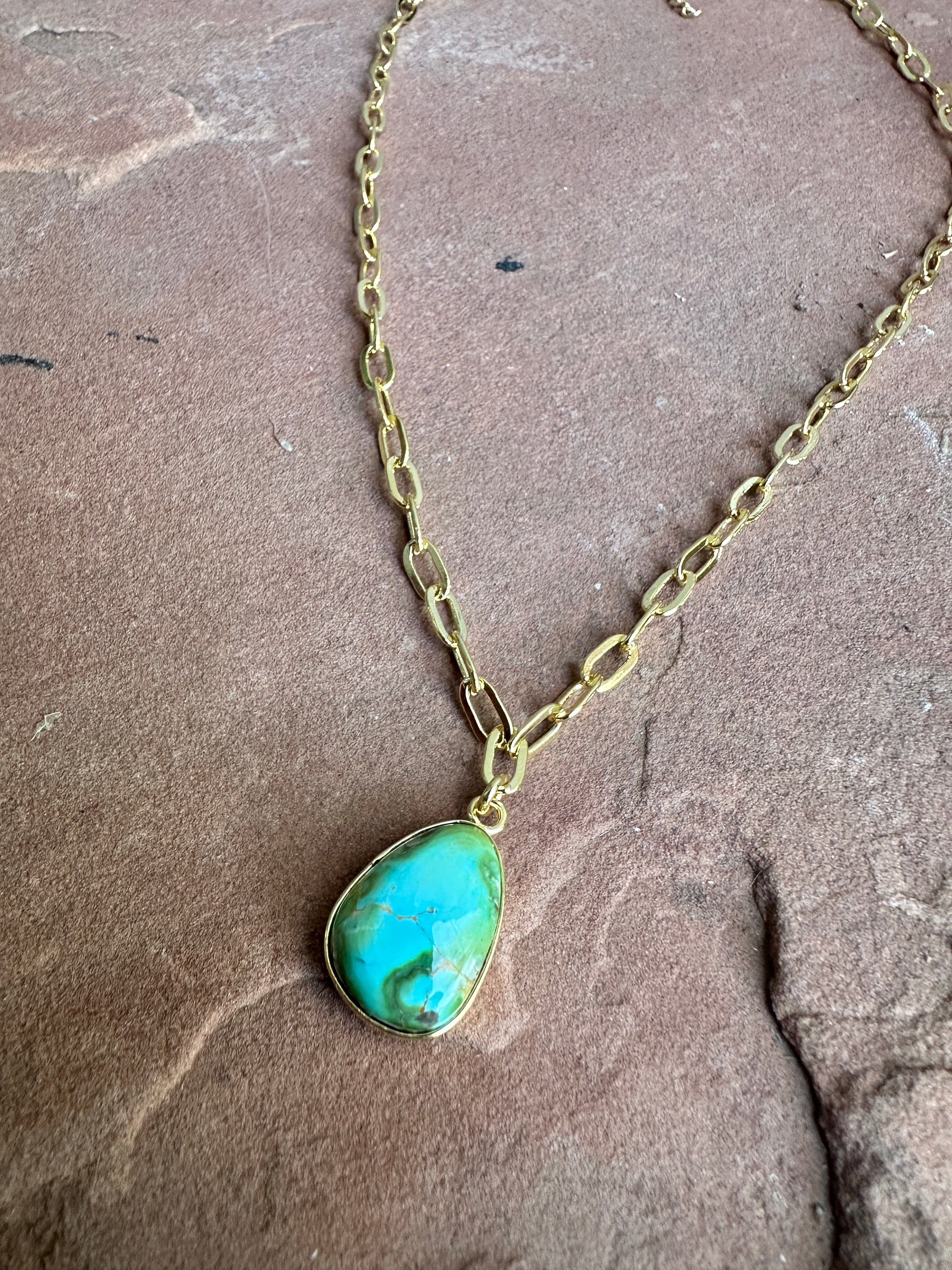 “The Golden Collection” THE SONORAN Handmade Natural Sonoran Mountain Turquoise 14k Gold Plated Necklace STYLE 5