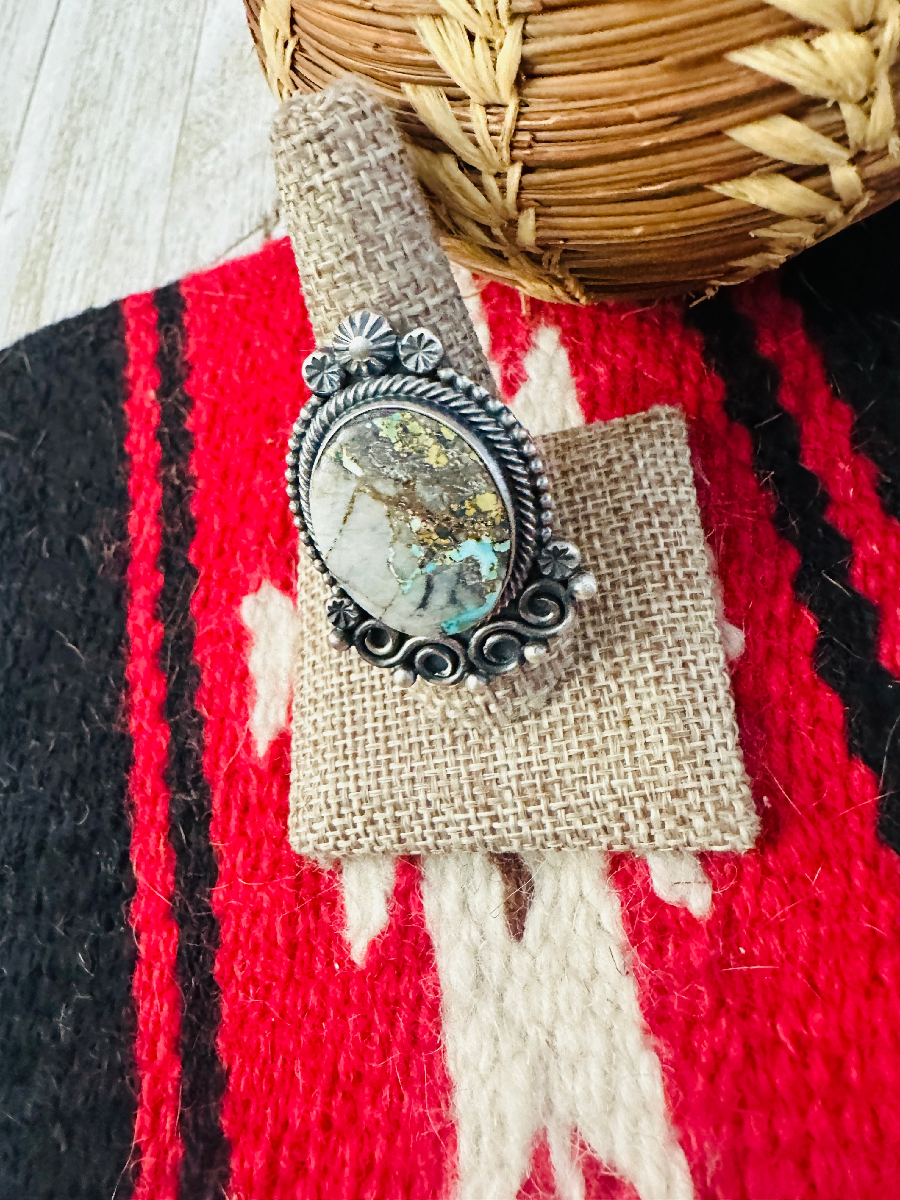 Handcrafted Ribbon Turquoise & Sterling Silver Ring Size 9.5 by Daniel Benally