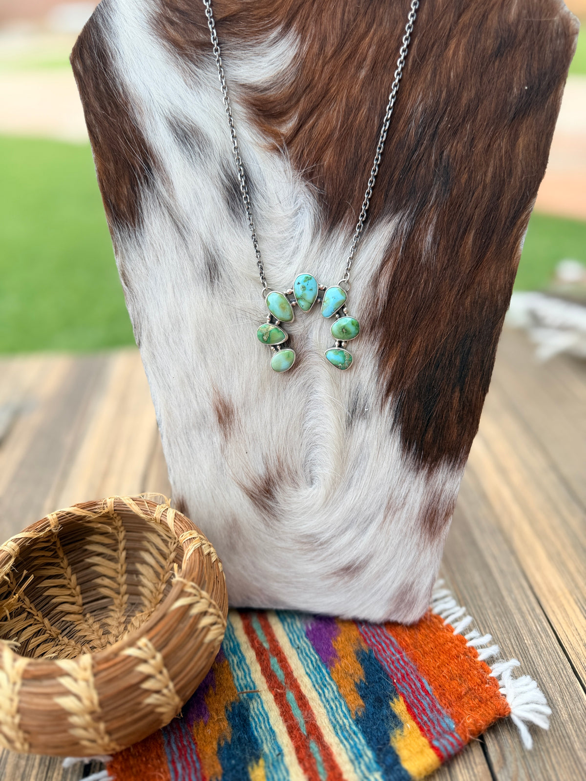 Handcrafted Sonoran Mountain Turquoise & Sterling Silver Naja Necklace by Alice McShirley