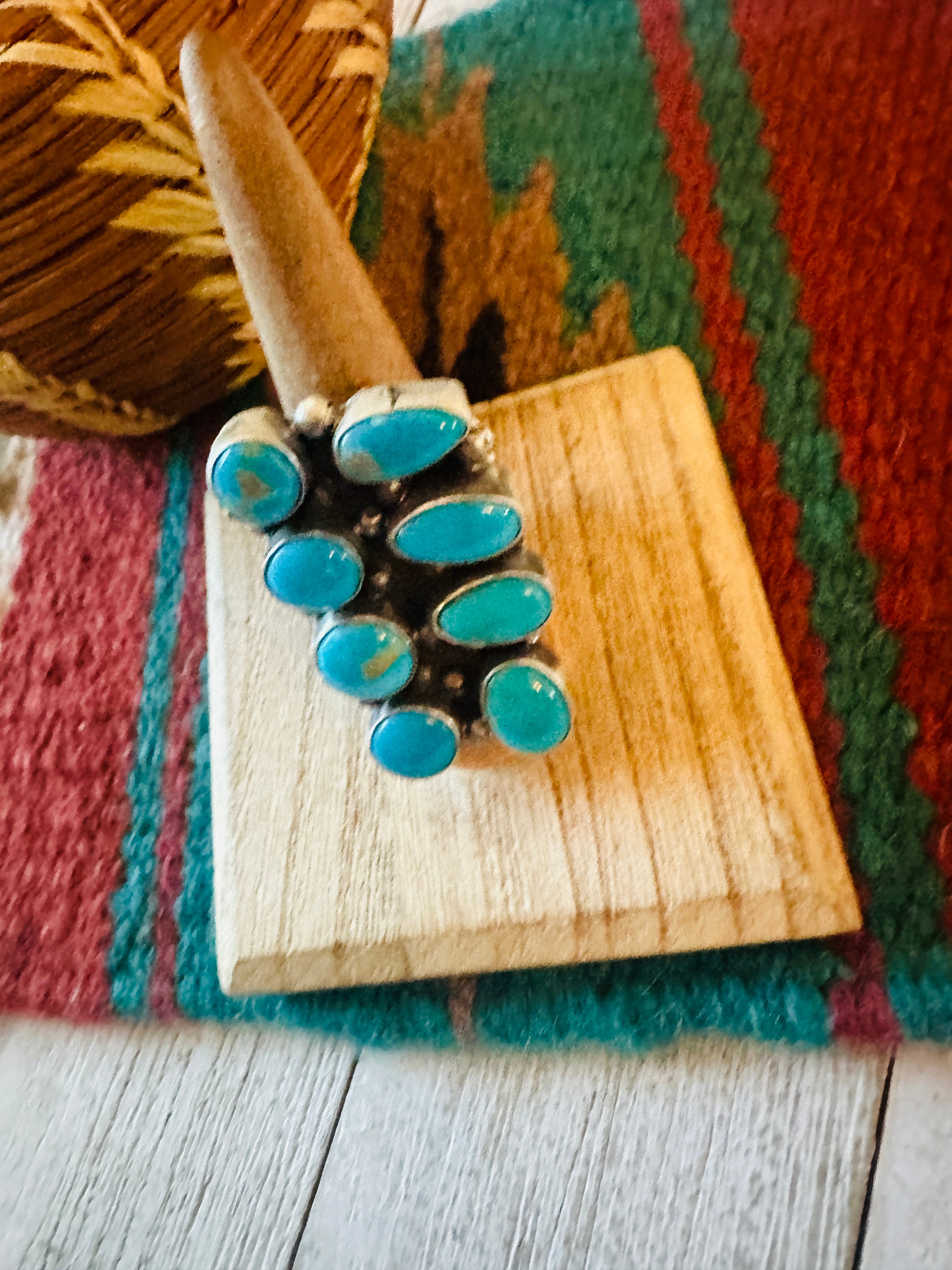 Navajo Sterling Silver & Kingman Turquoise Ring Size 8