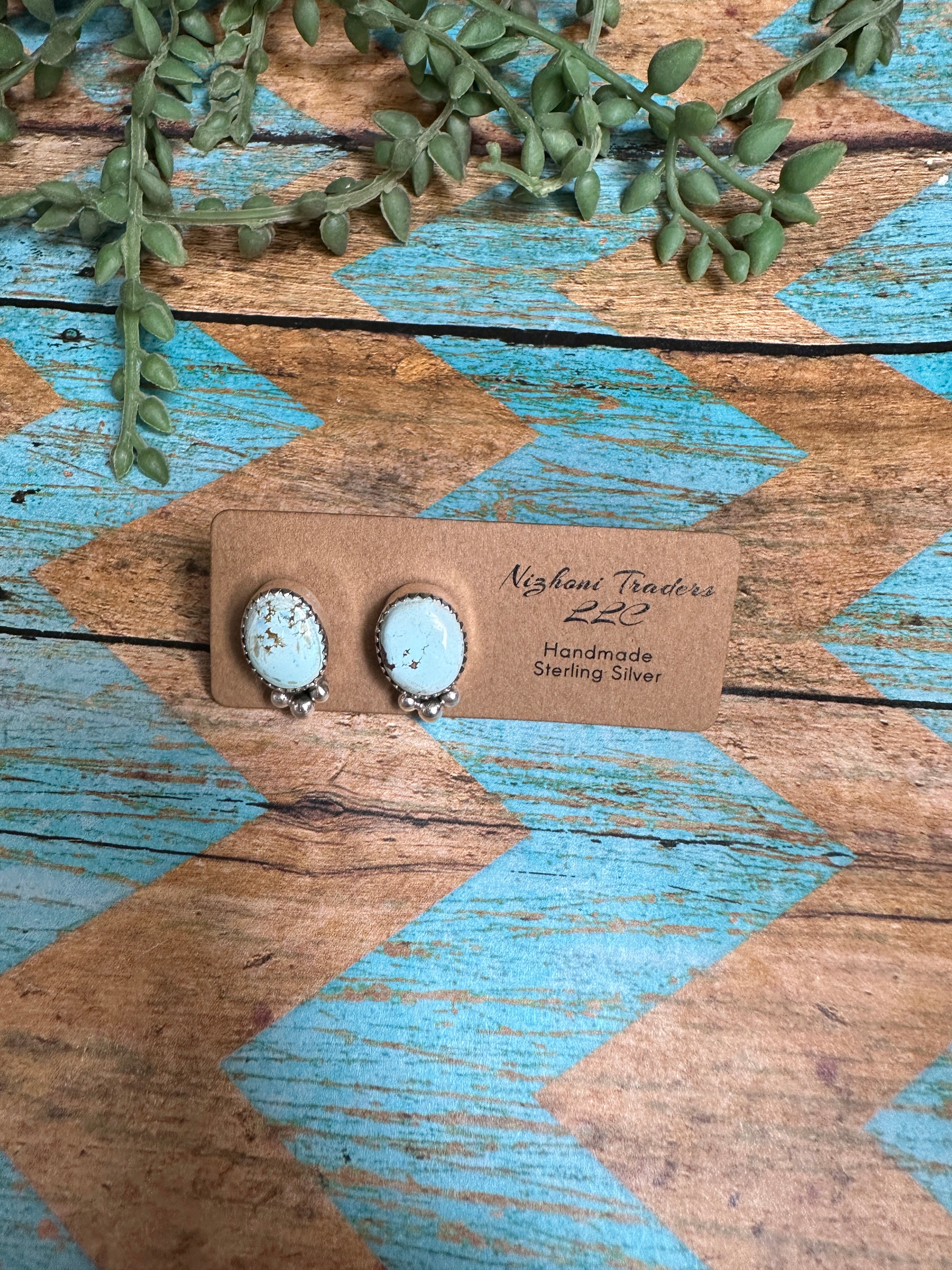 Handmade Golden Hills Turquoise & Sterling Silver Stud Earrings