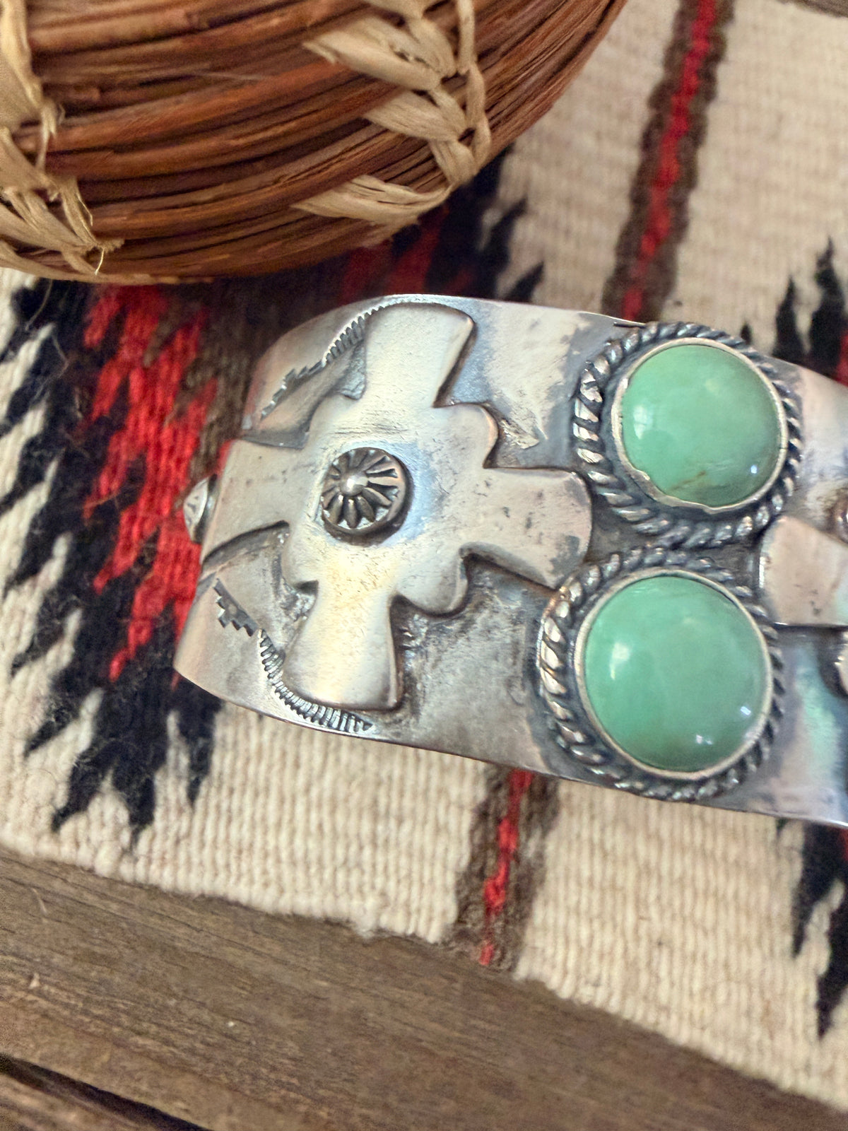 Handcrafted Turquoise & Sterling Silver Cross Cuff Bracelet by Larry Kaye