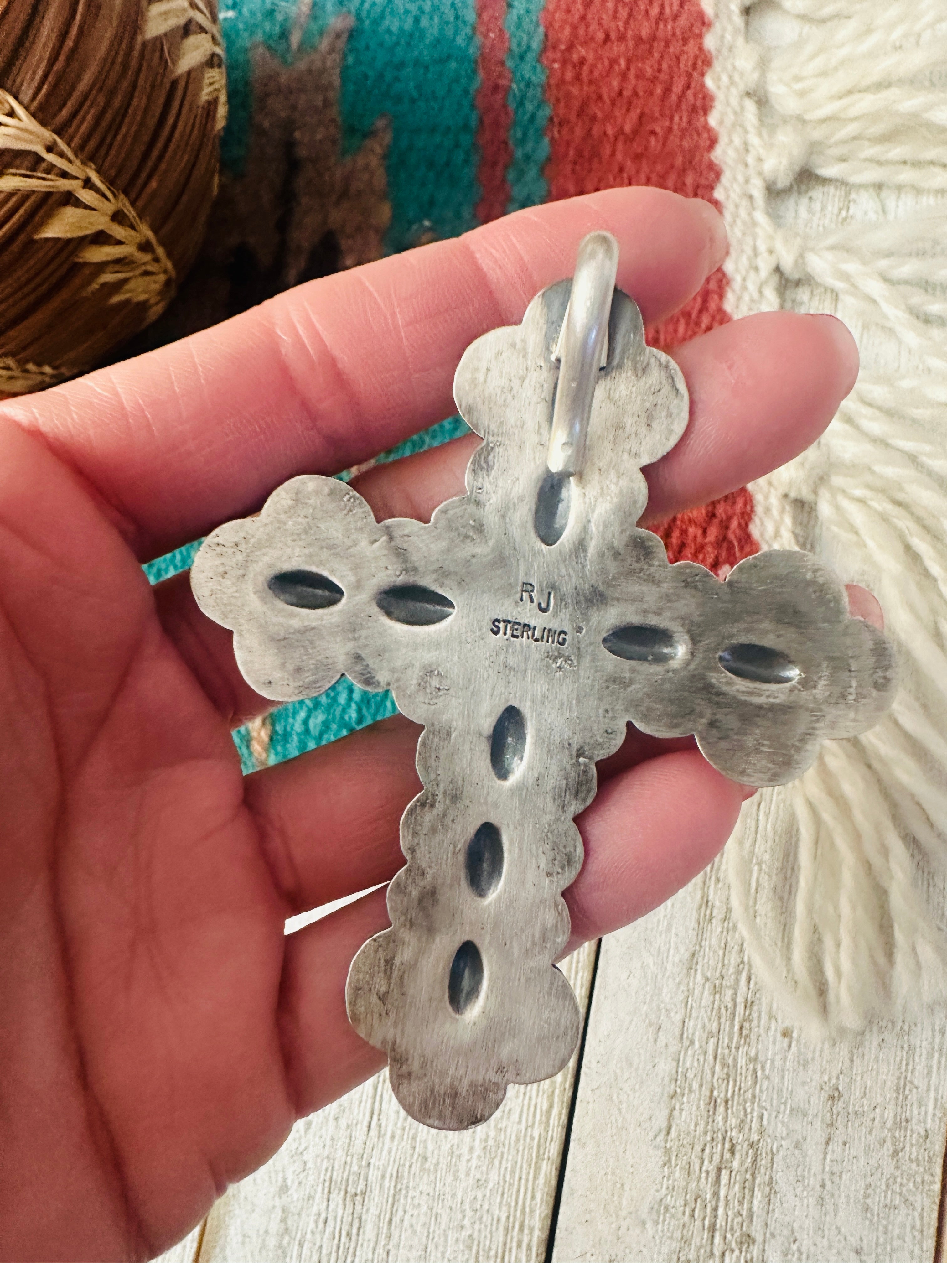 Navajo Turquoise & Sterling Silver Cross Pendant