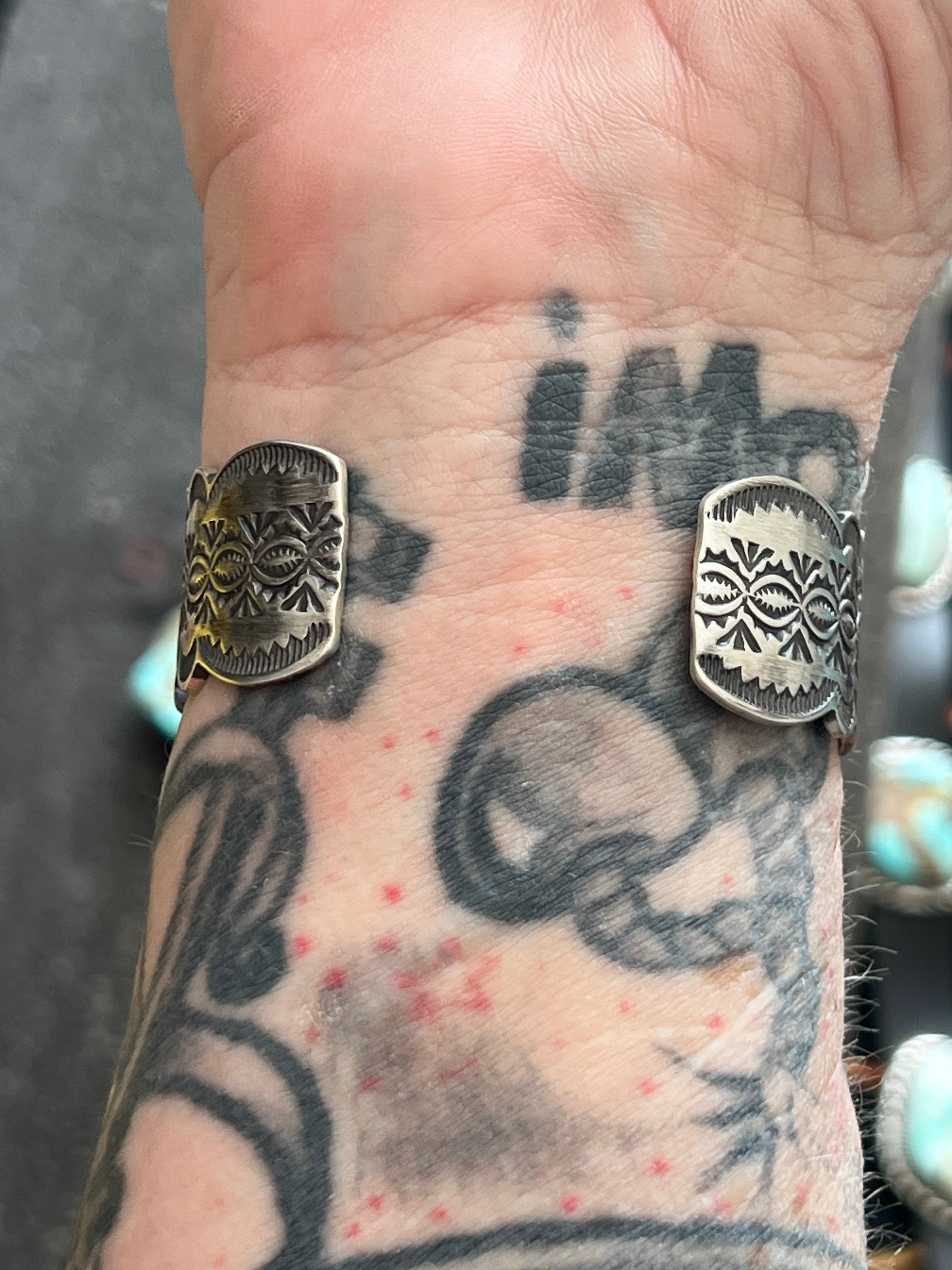 Handcrafted & Hand Stamped Sterling Silver Split Cuff Bracelet with Spiny Oyster Shell by Murphy Platero