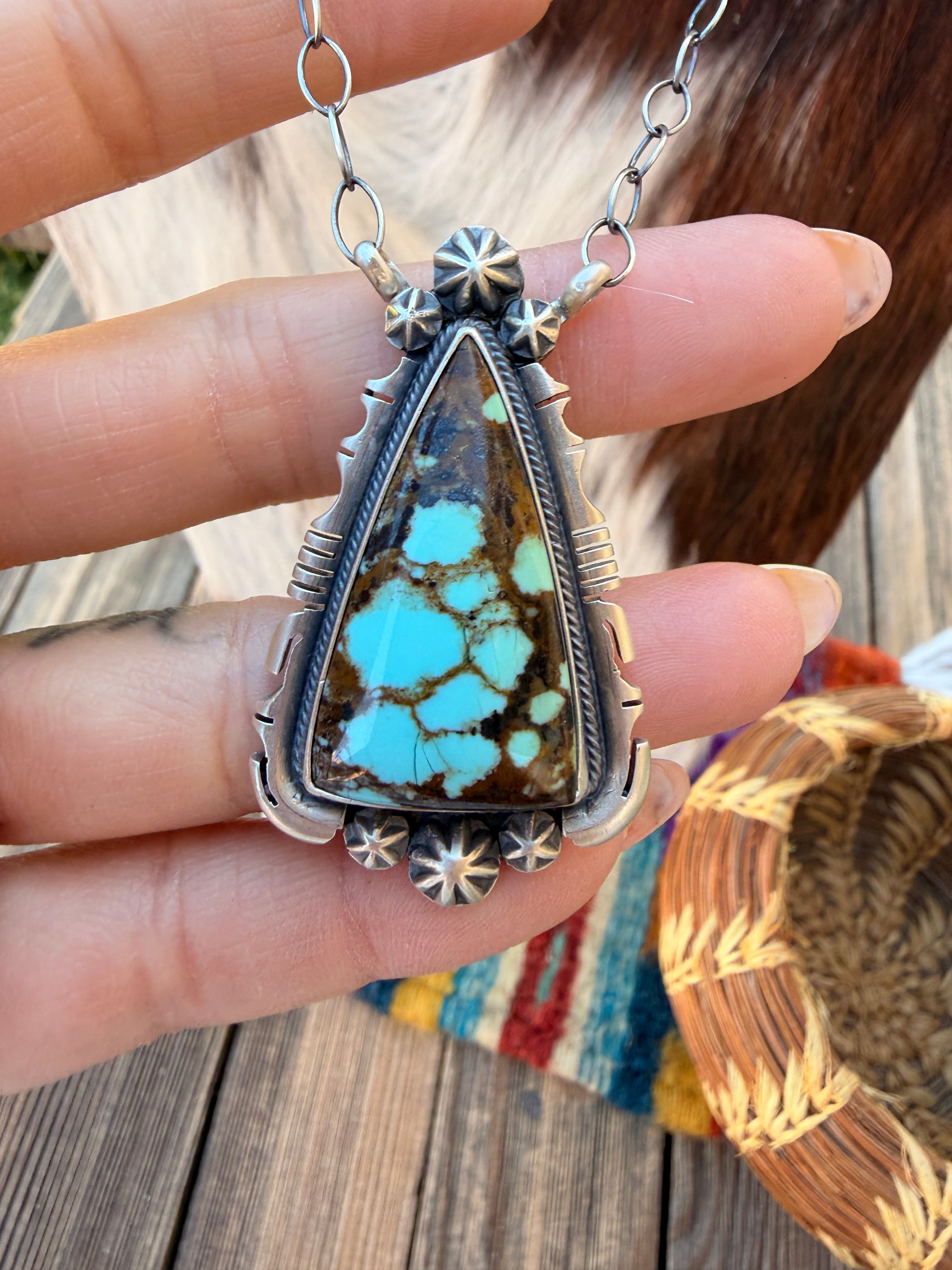 Handcrafted Number 8 Turquoise & Sterling Silver Necklace by Daniel Benally