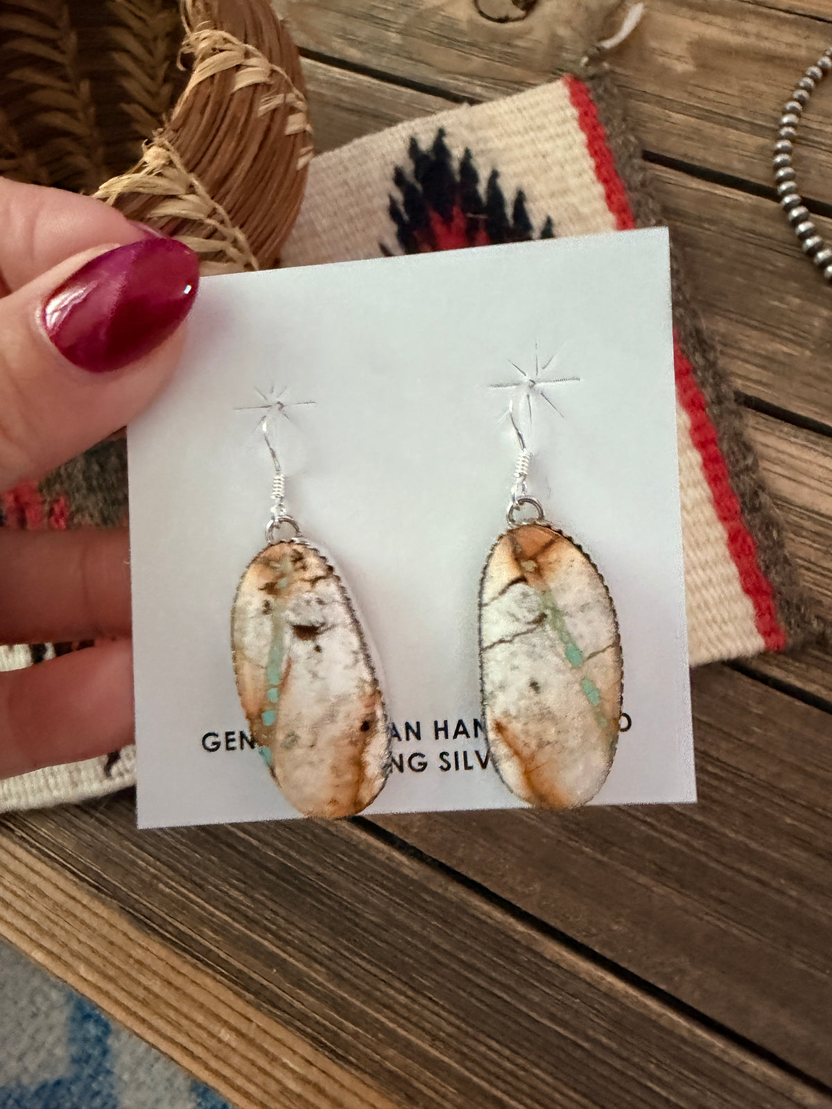 Handcrafted Ribbon Turquoise & Sterling Silver Dangle Earrings by Lorenzo Arviso Jr.
