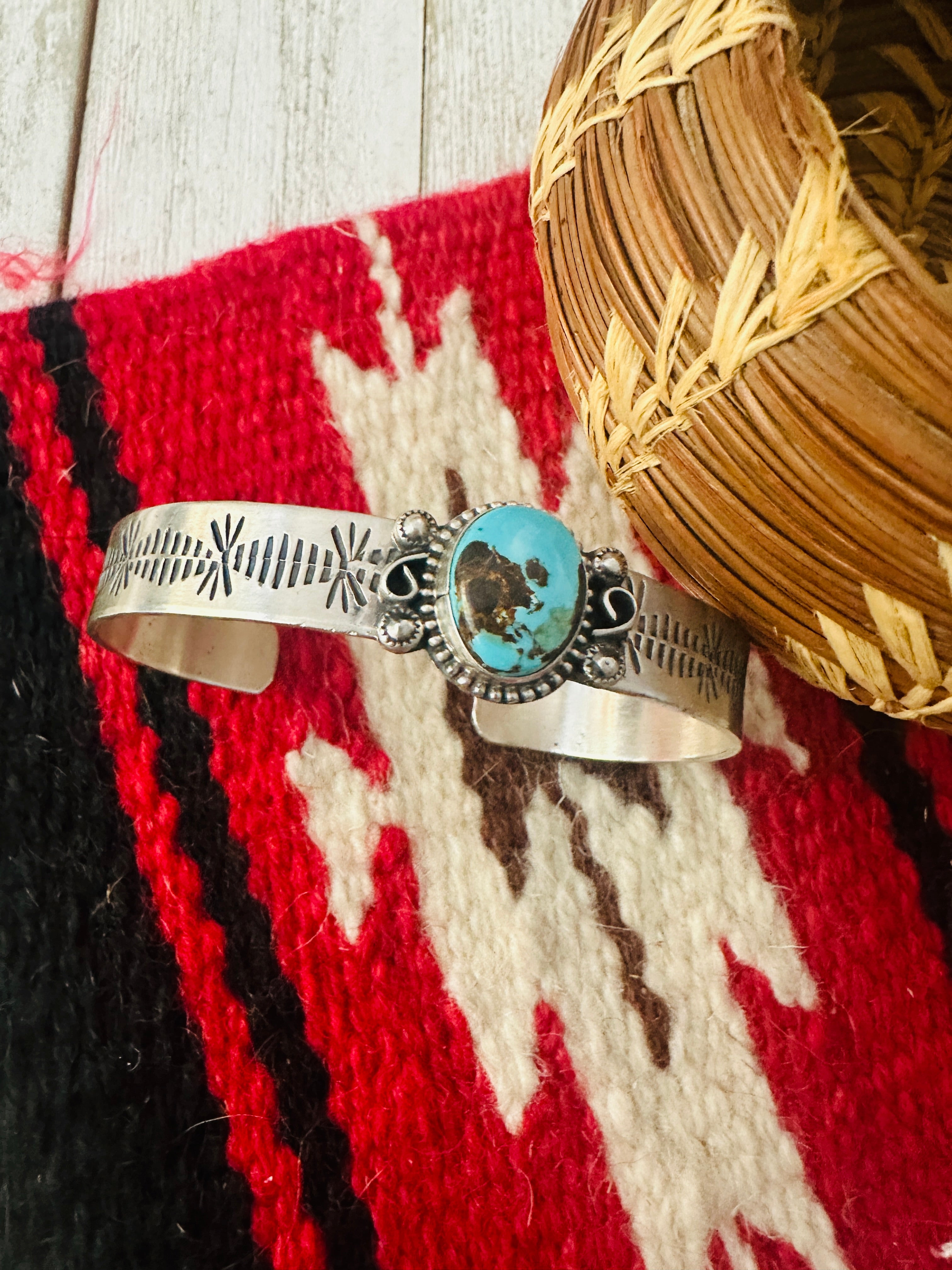 Navajo Kingman Turquoise & Sterling Silver Cuff Bracelet