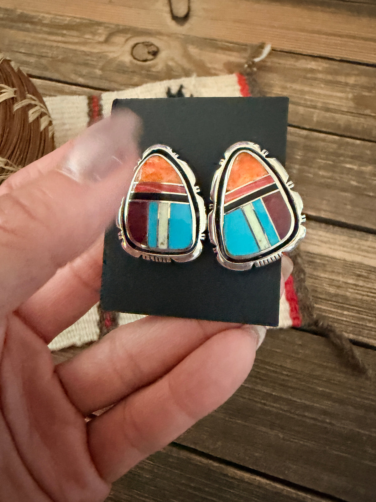 Handcrafted Multi Stone & Sterling Silver Inlay Post Earrings