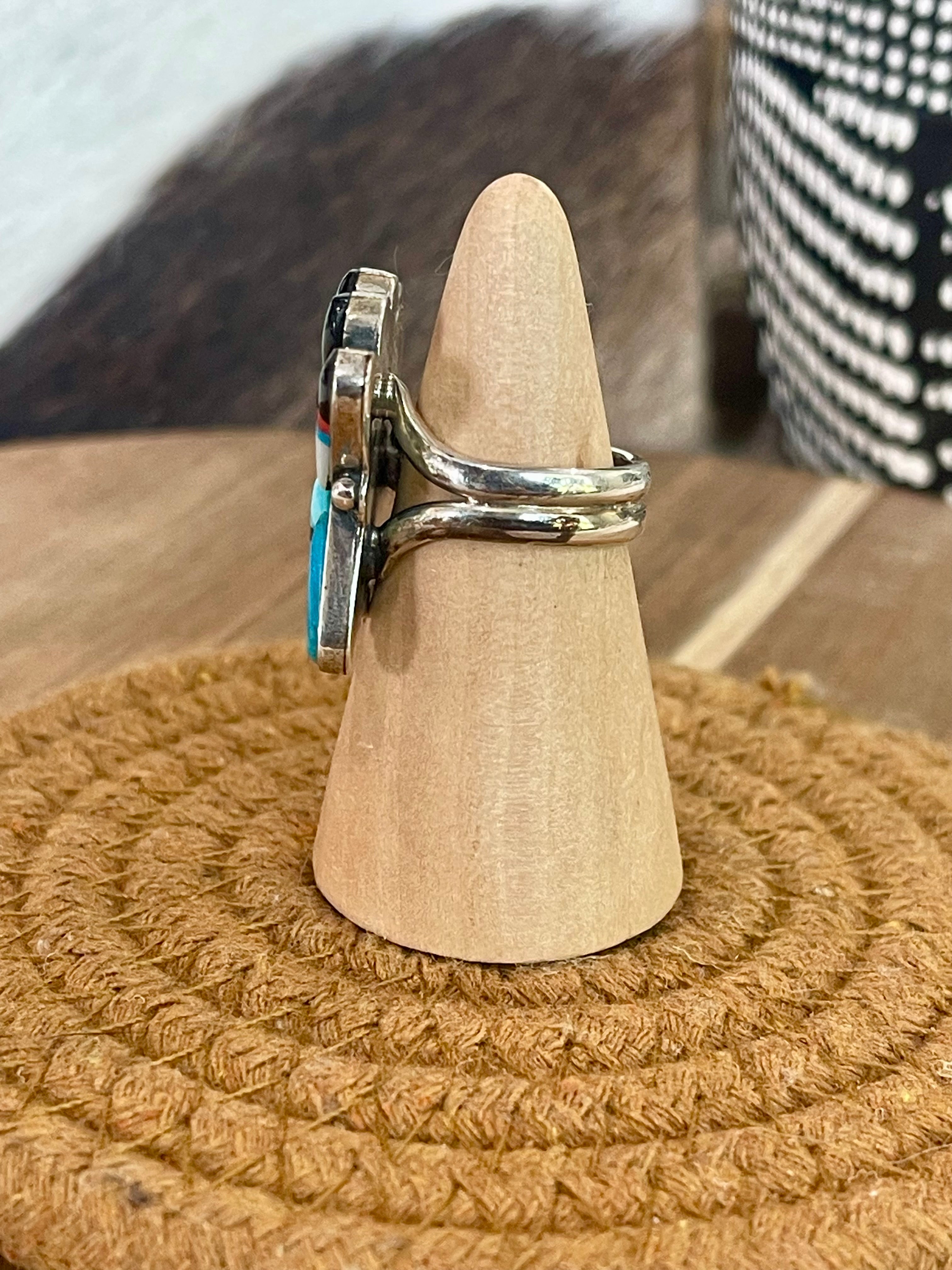 Handmade Sterling Silver & Multi Stone Sunface Adjustable Ring