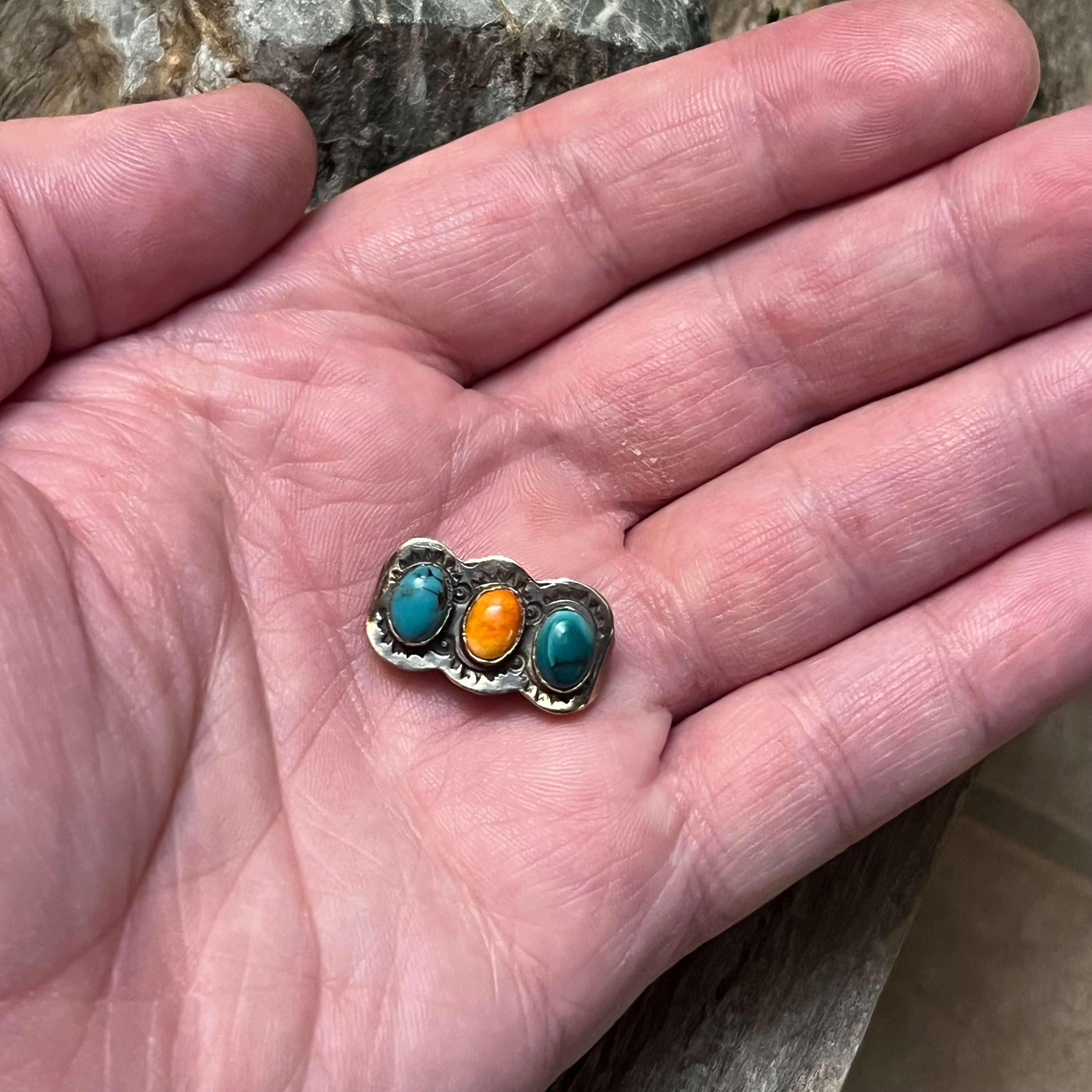 Handmade Sterling Silver Turquoise & Orange Spiny Watch Charm