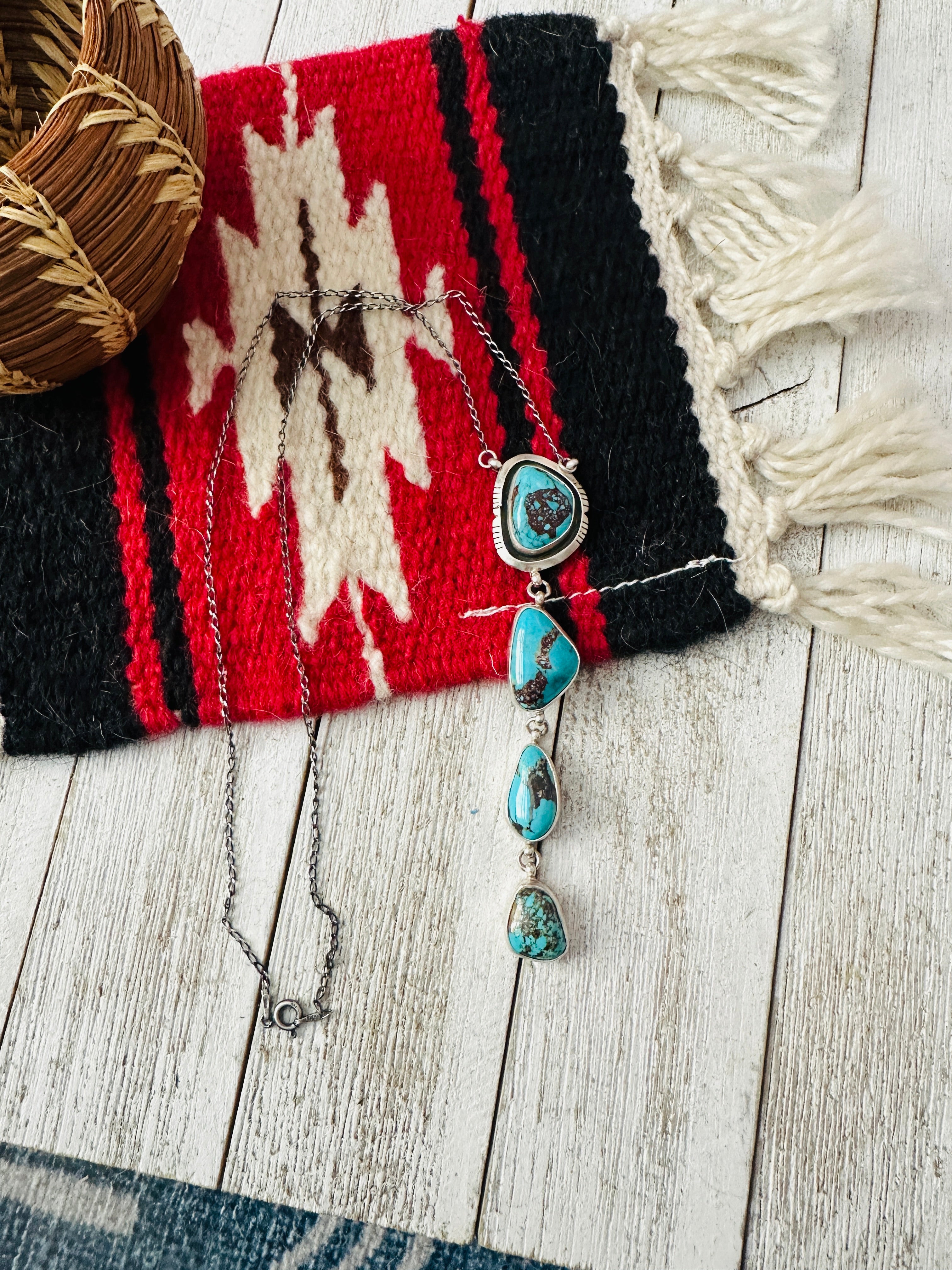 Navajo Sterling Silver & Turquoise Lariat Necklace