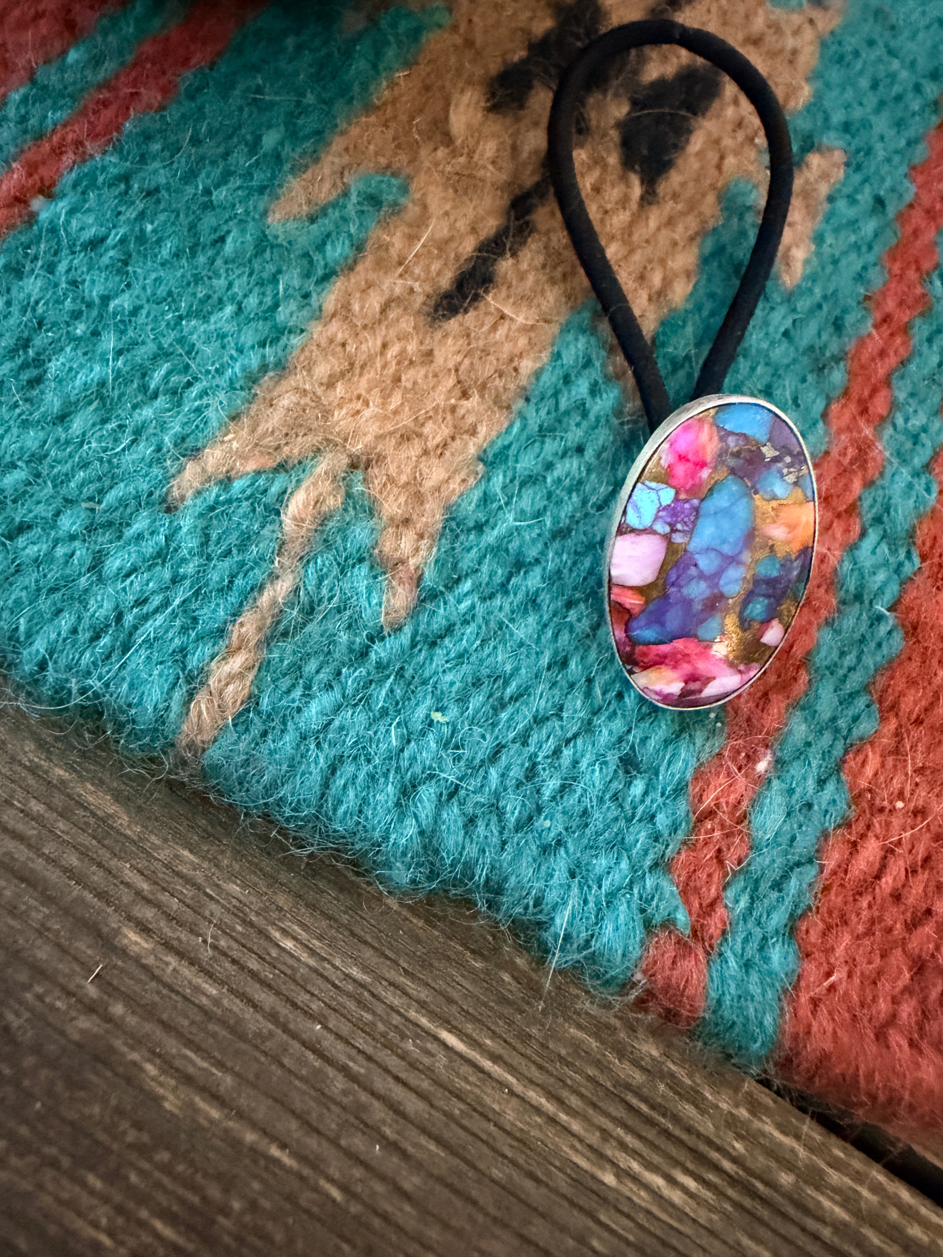 Handcrafted Pink Dream Mojave & Sterling Silver Hair Tie