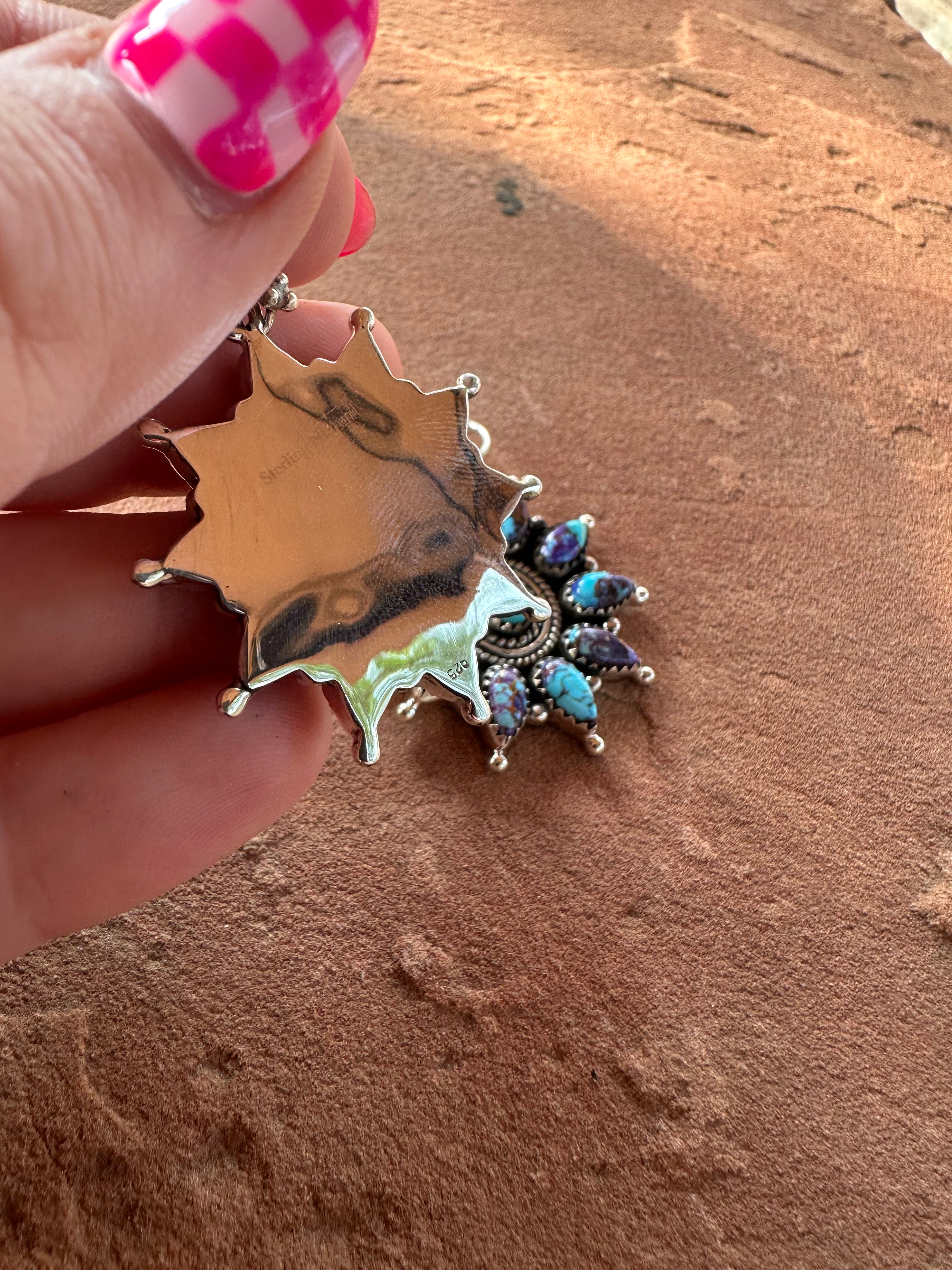 Handmade Purple Dream, Turquoise And Sterling Silver Cluster Dangle Earrings