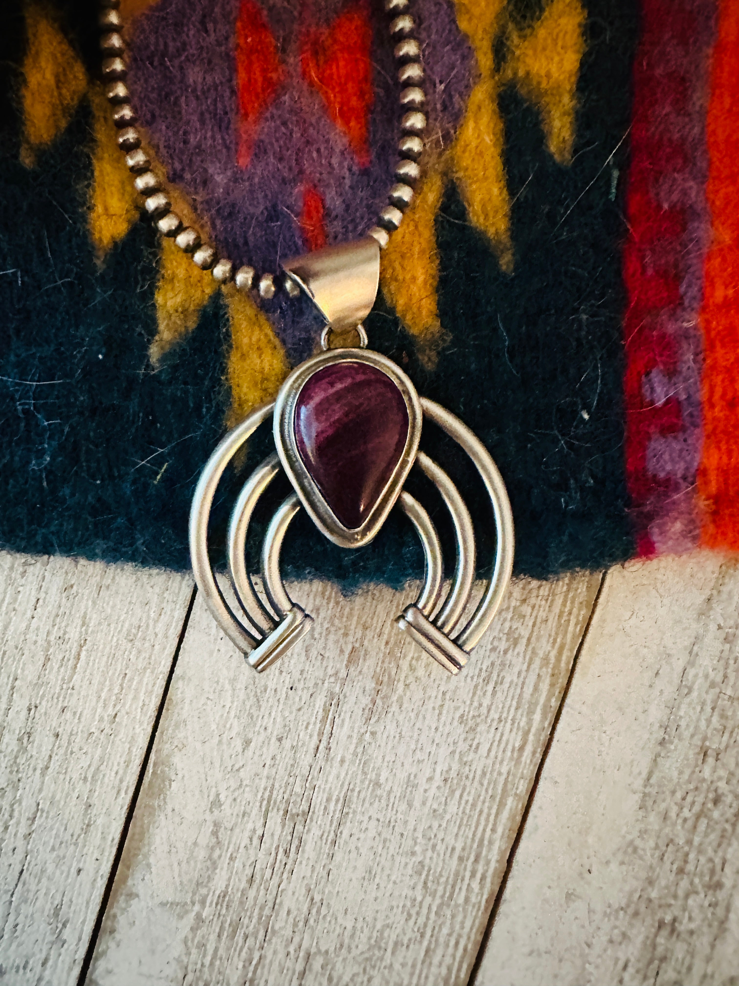 Navajo Sterling Silver & Purple Spiny Oyster Naja Pendant