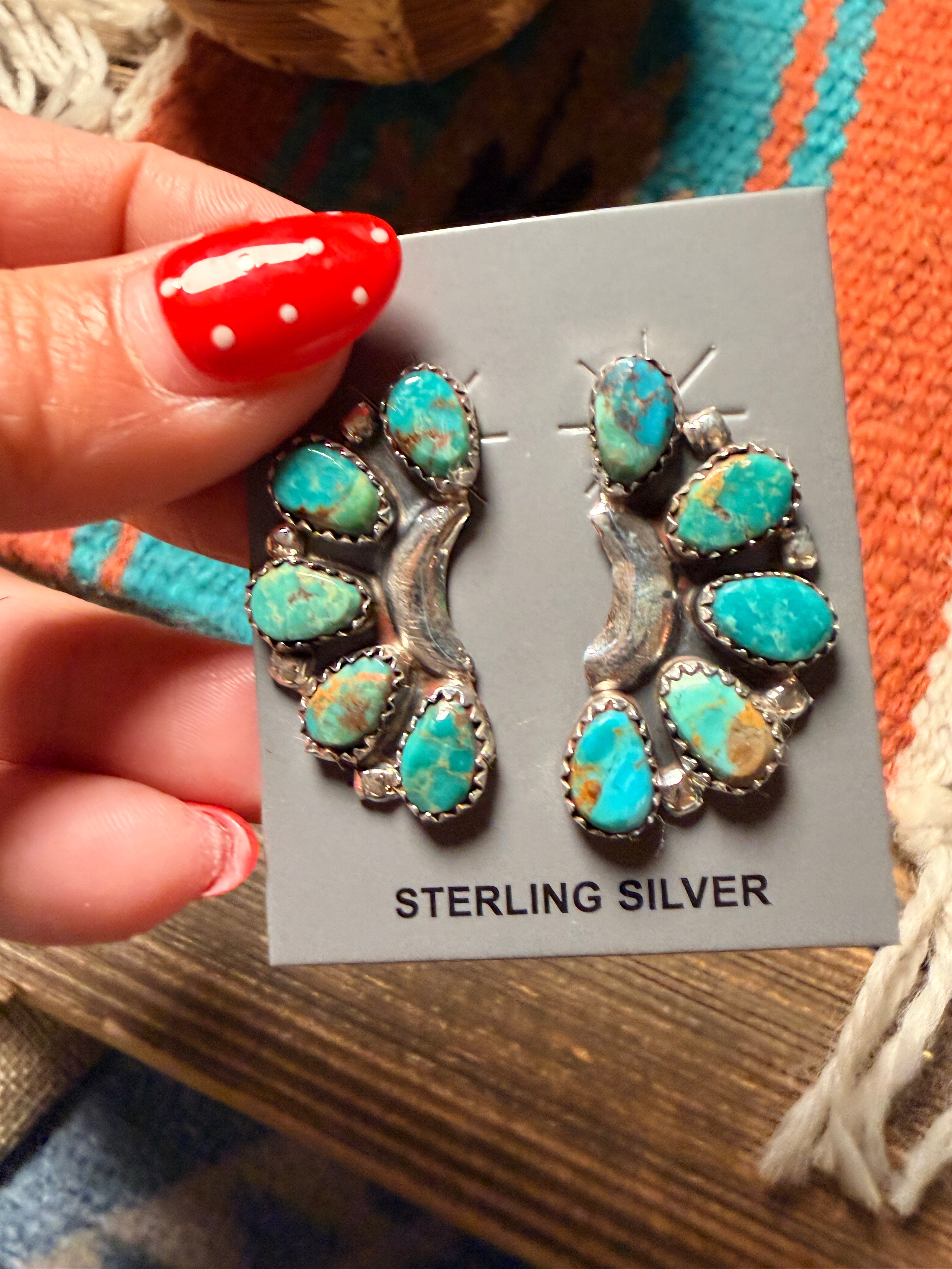 Handcrafted Turquoise & Sterling Silver Cluster Post Earrings Danny L. Wauneka