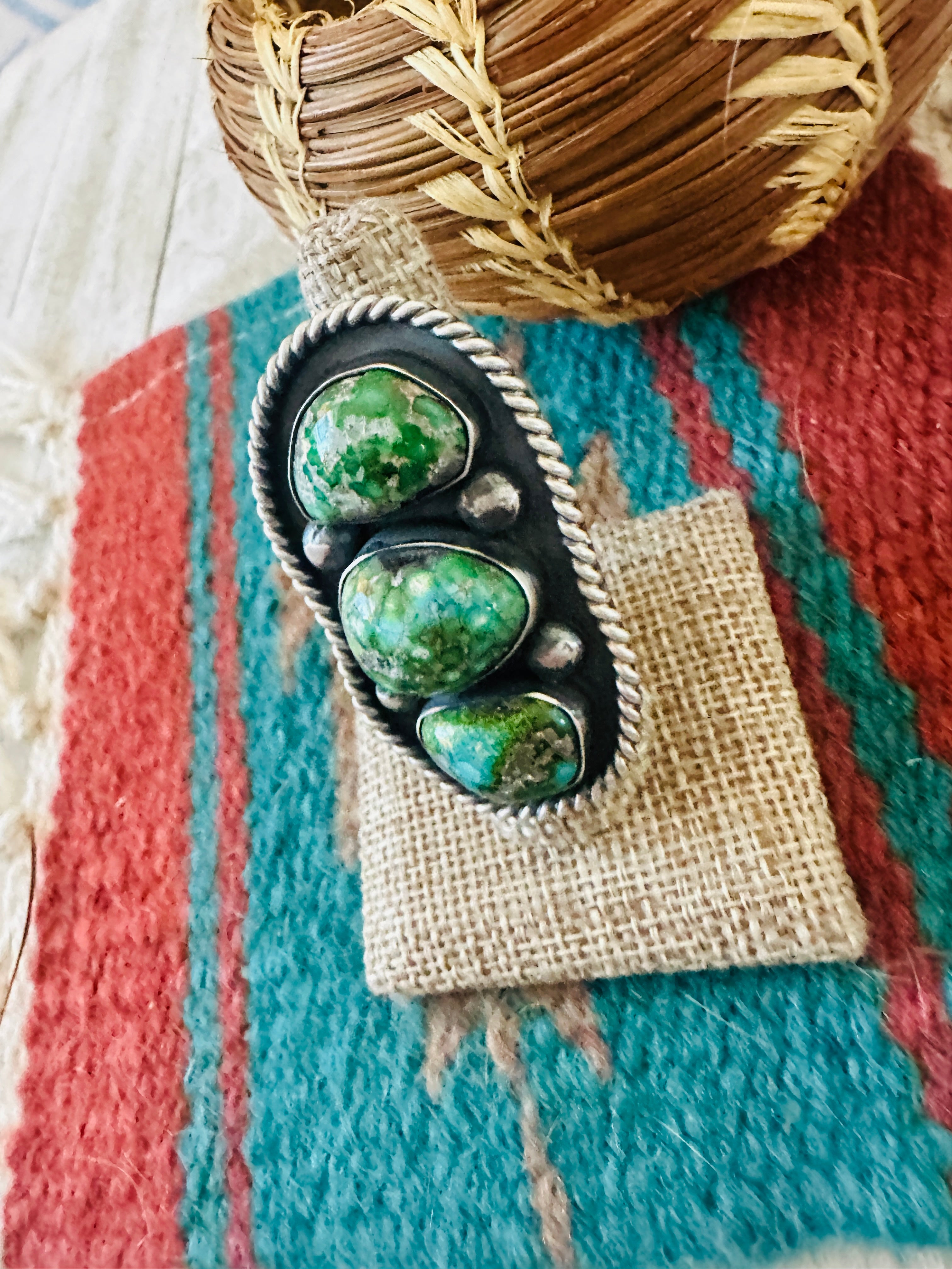 Handcrafted Sonoran Mountain Turquoise & Sterling Silver Ring Chimney Butte Size 9