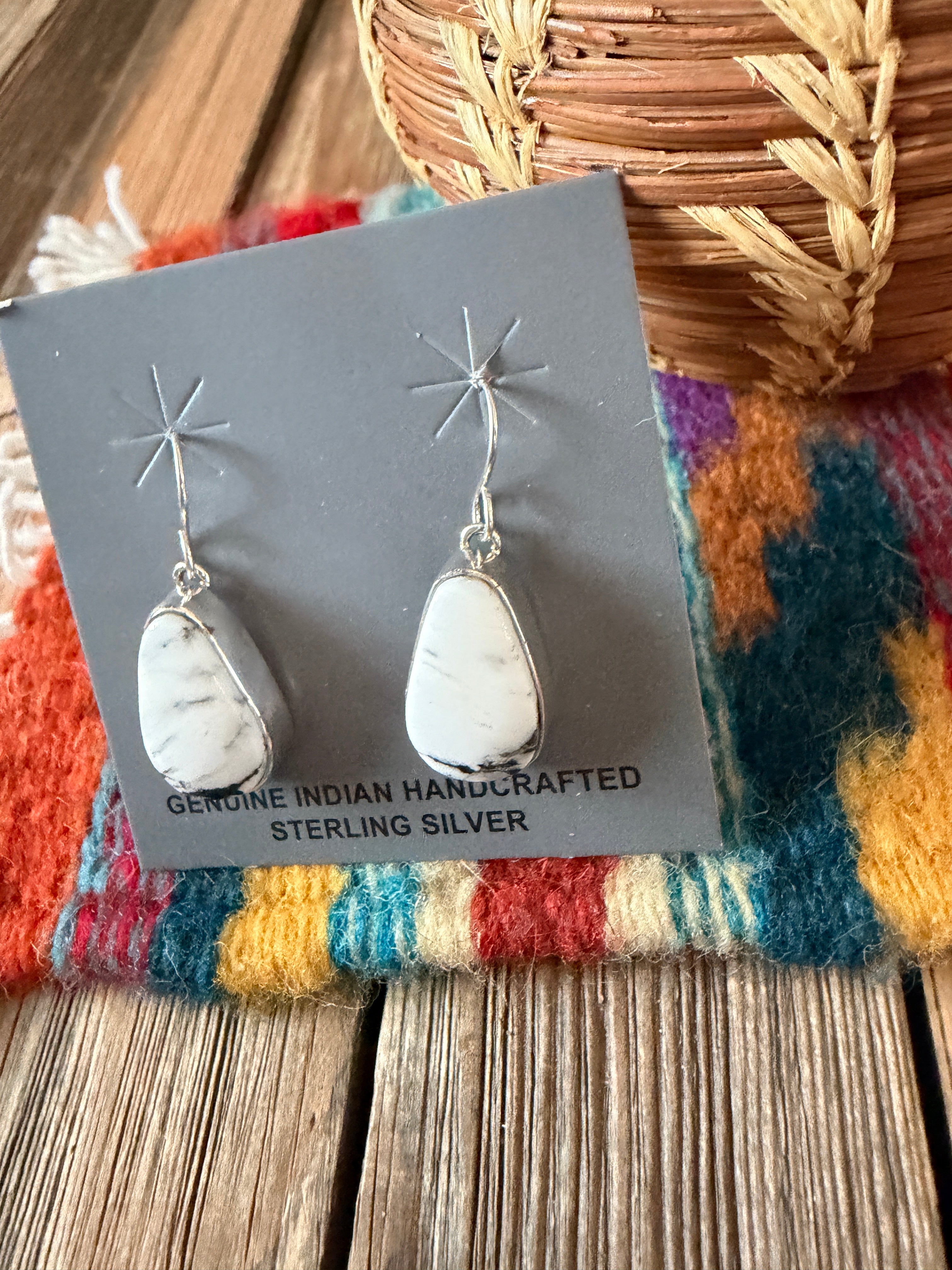 Handcrafted White Buffalo & Sterling Silver Dangle Earrings