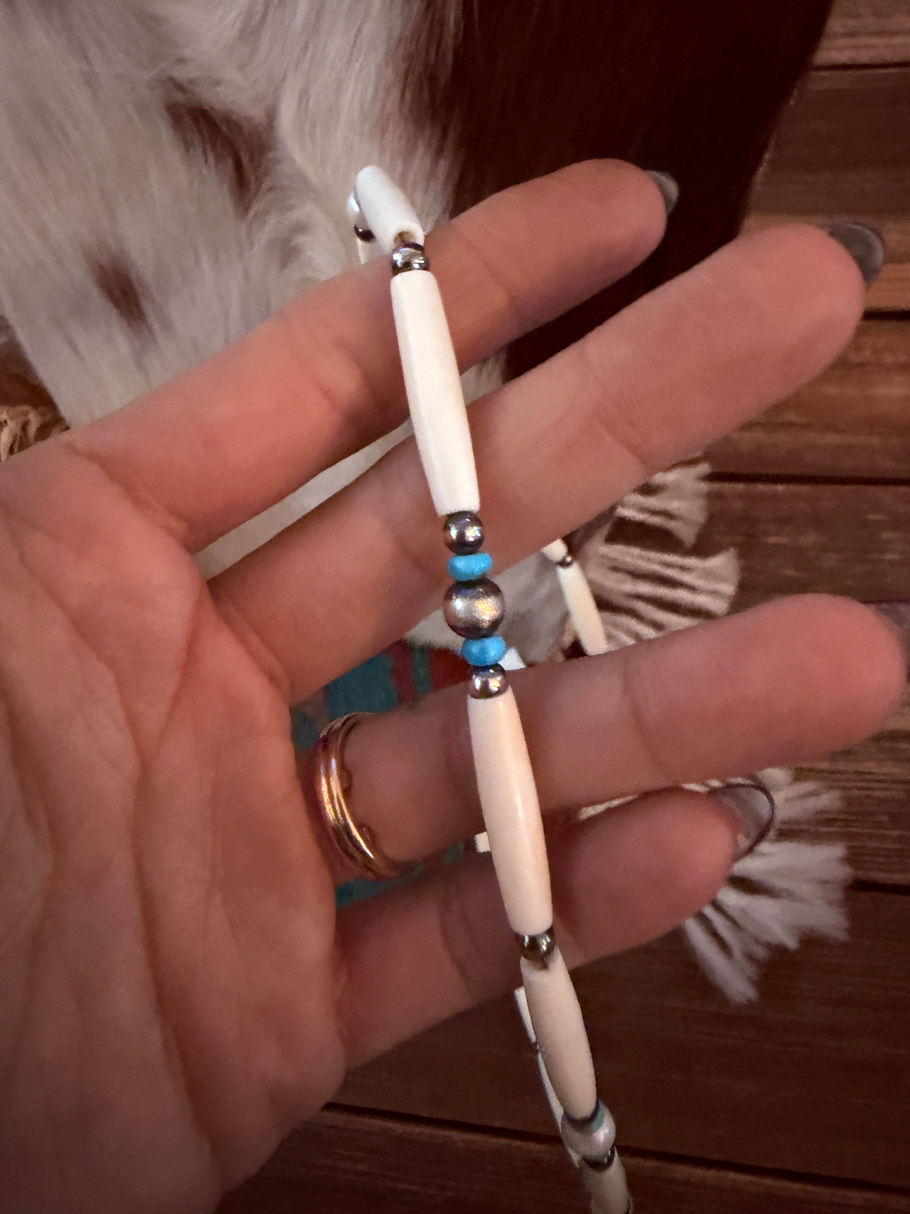 Handcrafted Sterling Silver, Bone, Pearl & Turquoise 19" Beaded Necklace