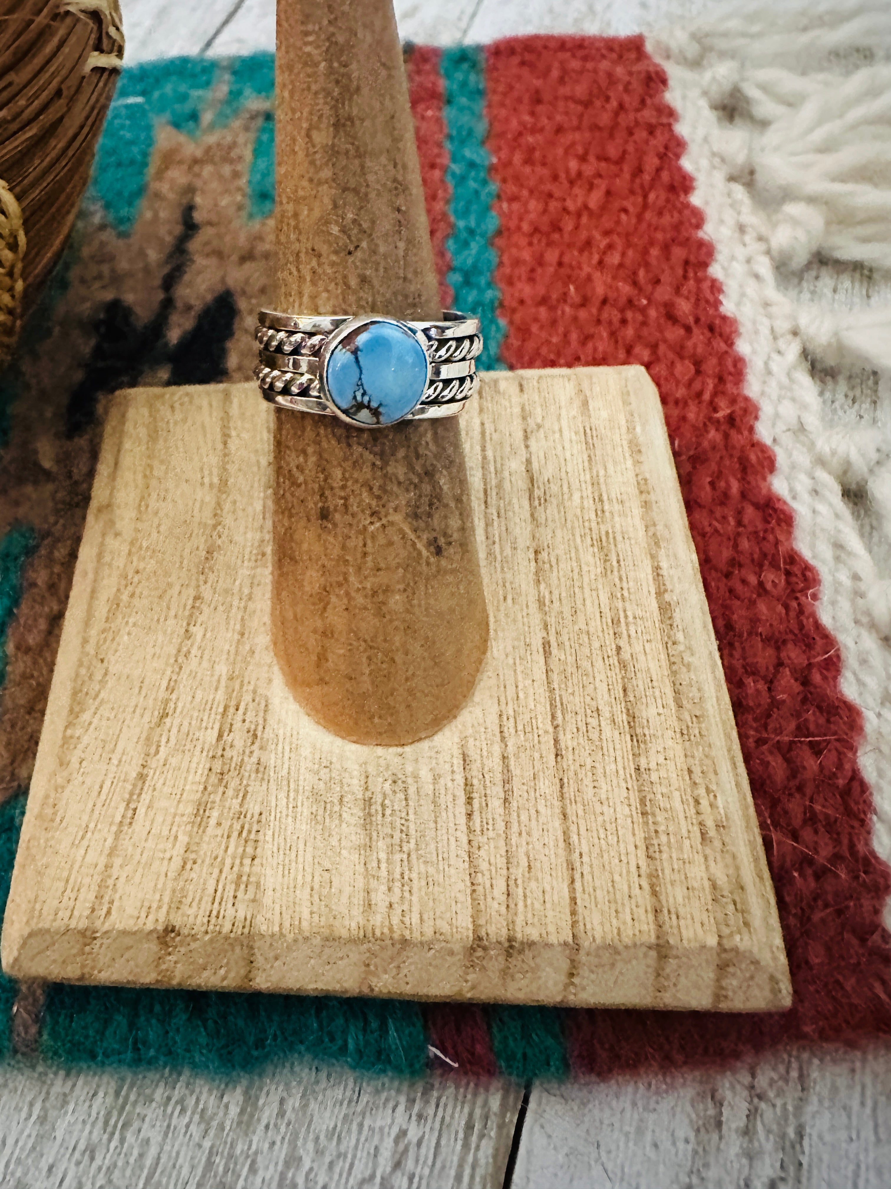 Navajo Golden Hills Turquoise & Sterling Silver Ring Size 5.75