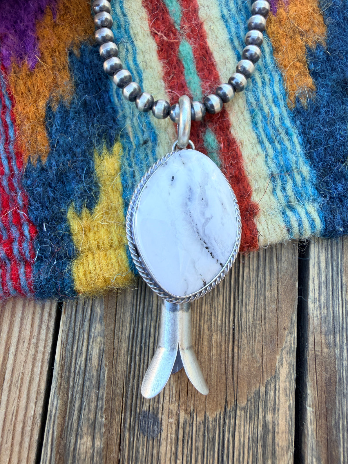 Handcrafted Sterling Silver & White Buffalo Blossom Pendant