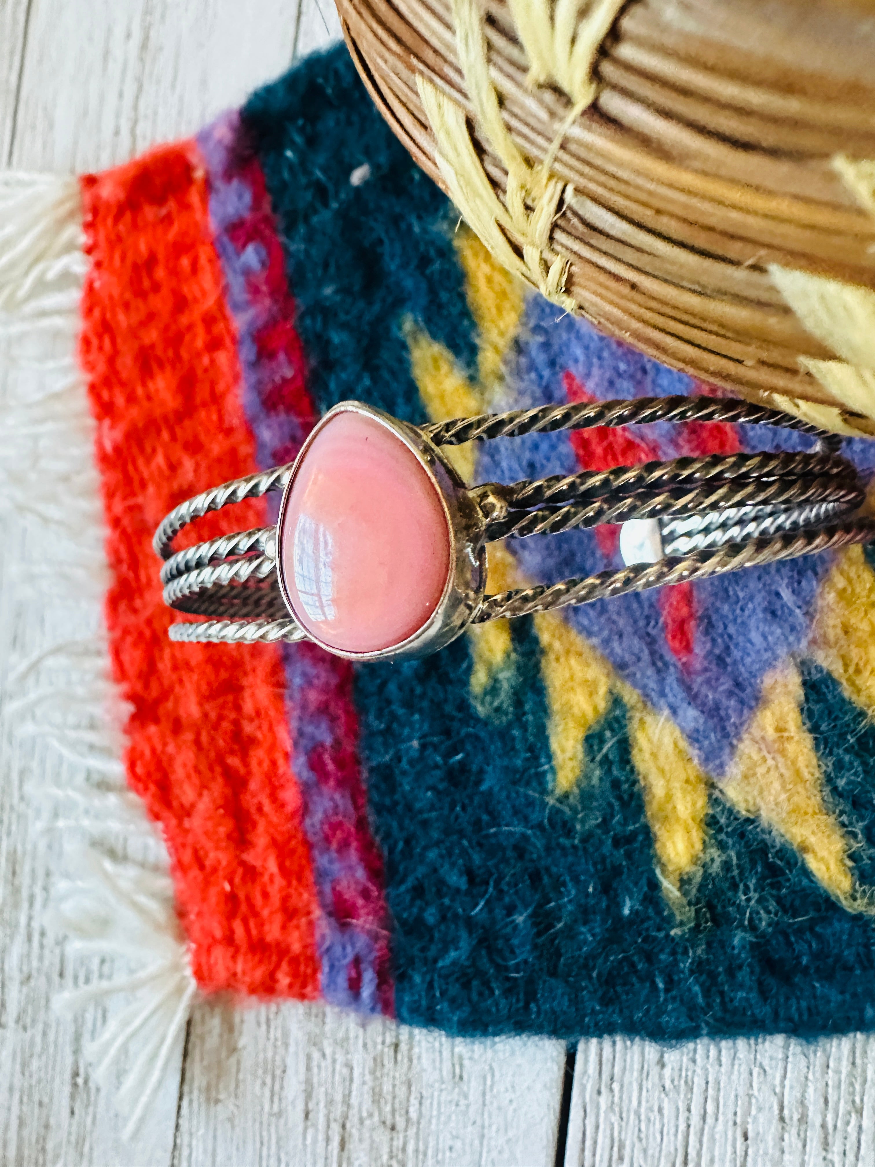 Navajo Queen Pink Conch Shell & Sterling Silver Cuff Bracelet