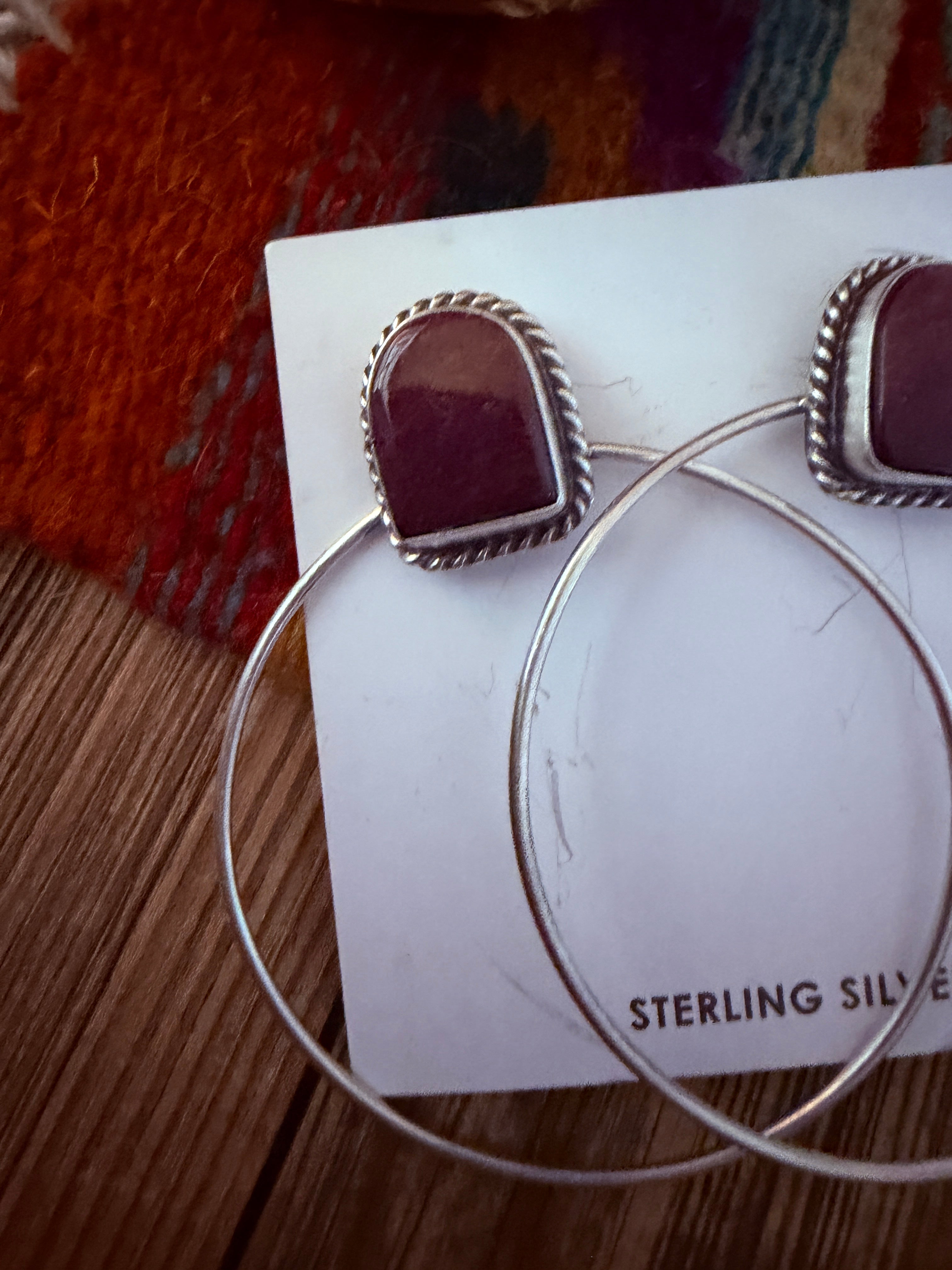 Handcrafted Purple Spiny and Sterling Silver Dangle Hoop Earrings by Elouise Kee