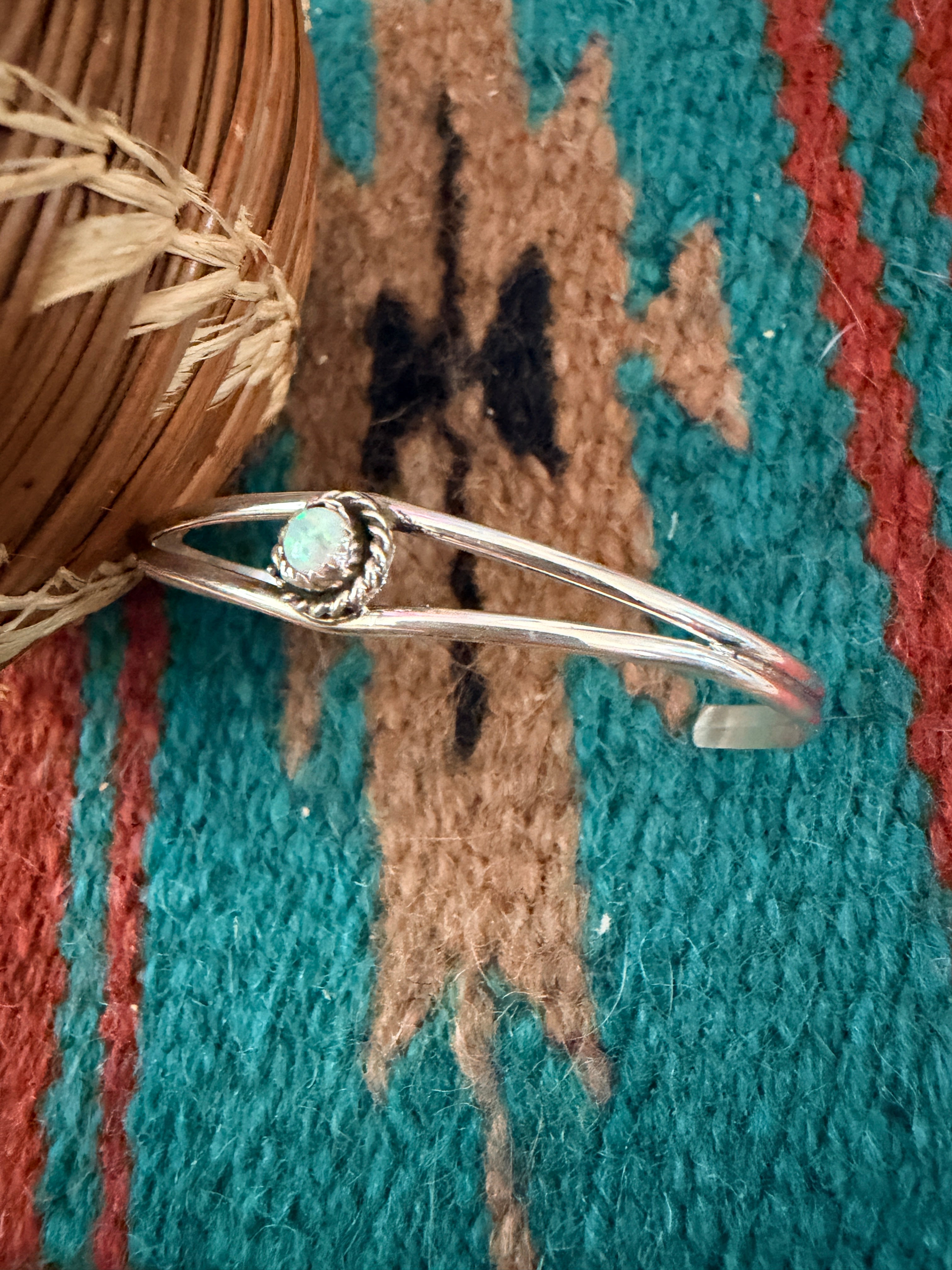 Handcrafted White Opal & Sterling Silver Baby Cuff Bracelet