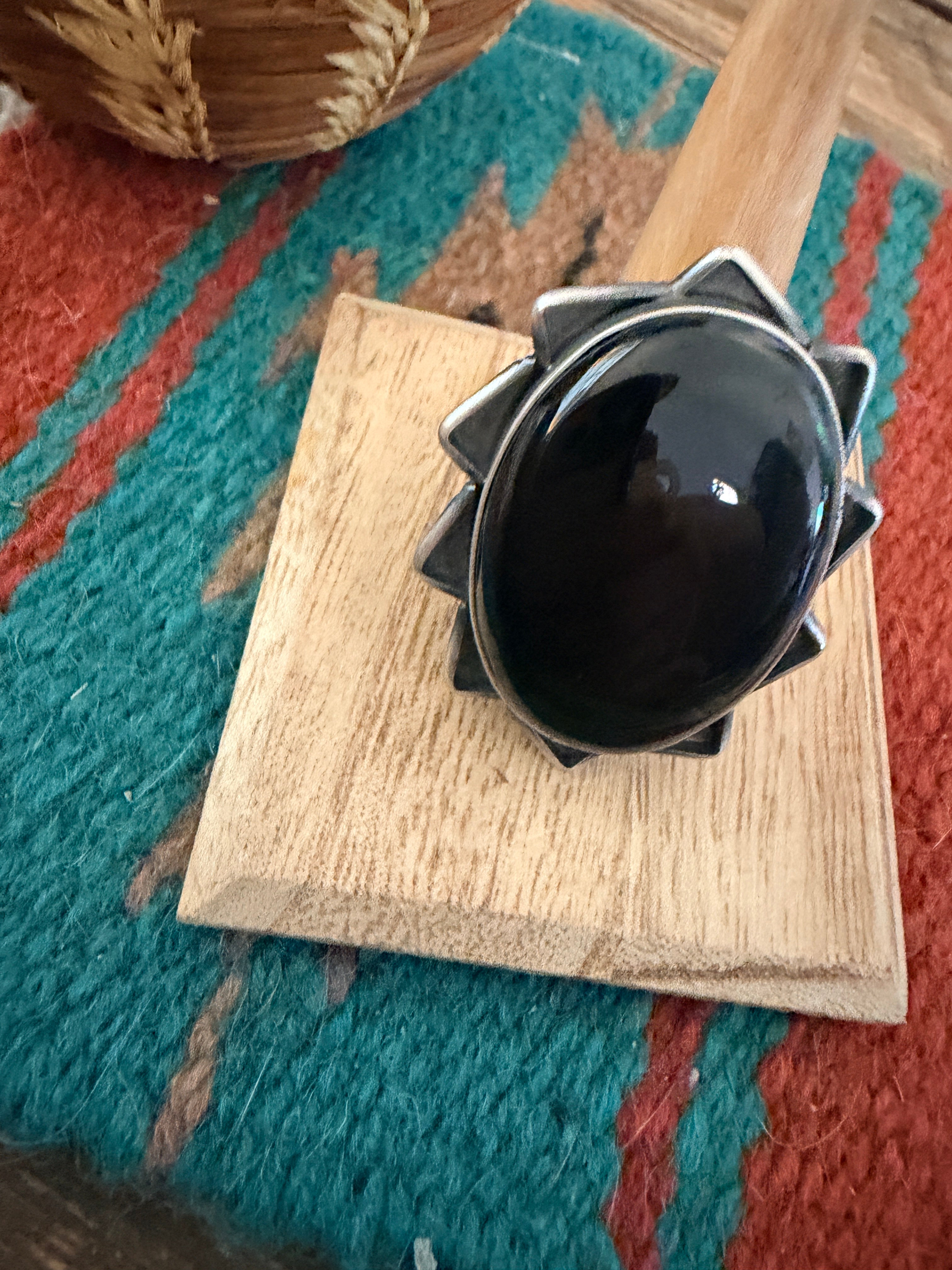 Handcrafted Black Onyx & Sterling Silver Ring Size 9