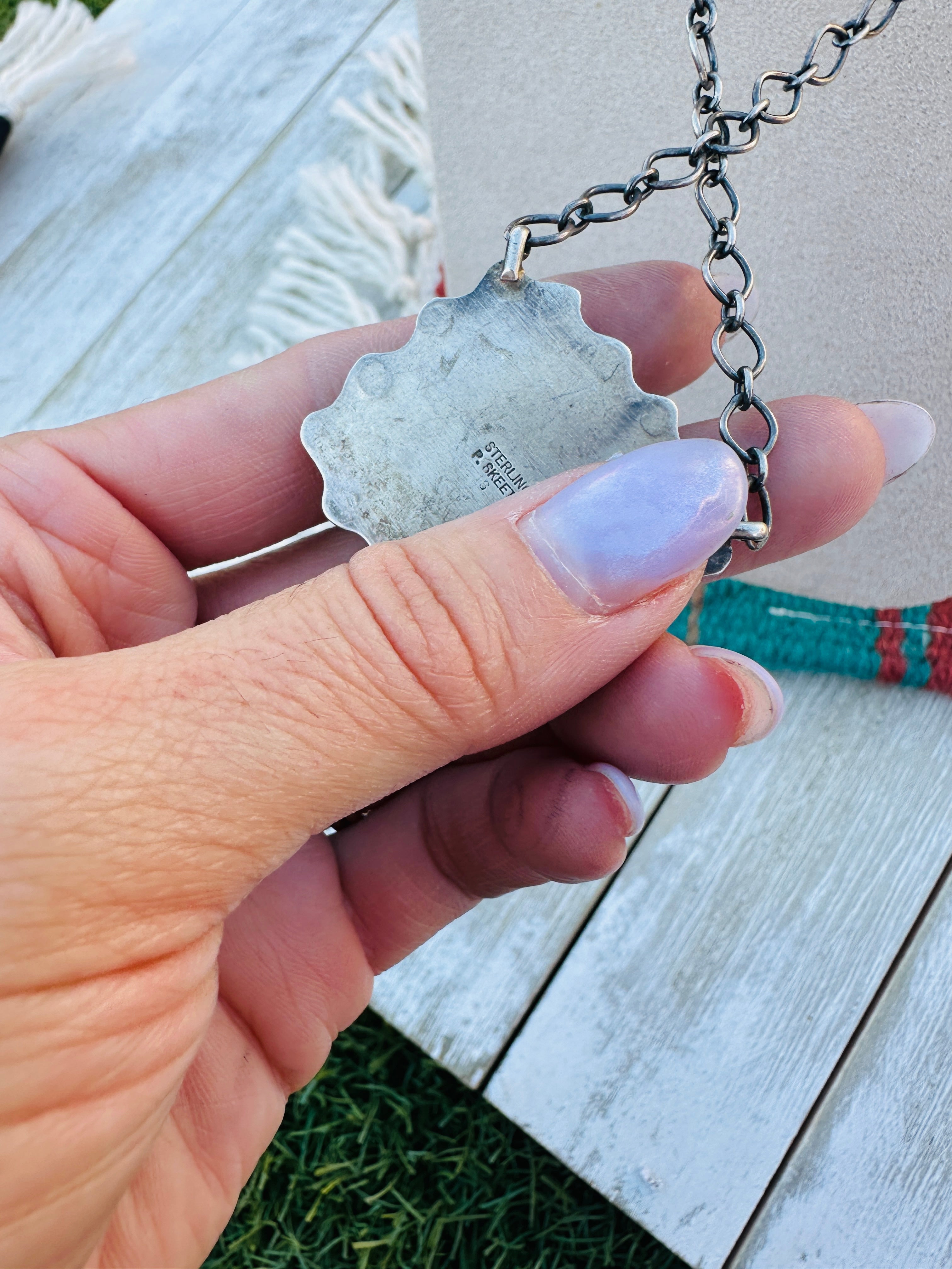 Handcrafted Sterling Silver 18” Link Chain & Turquoise Necklace