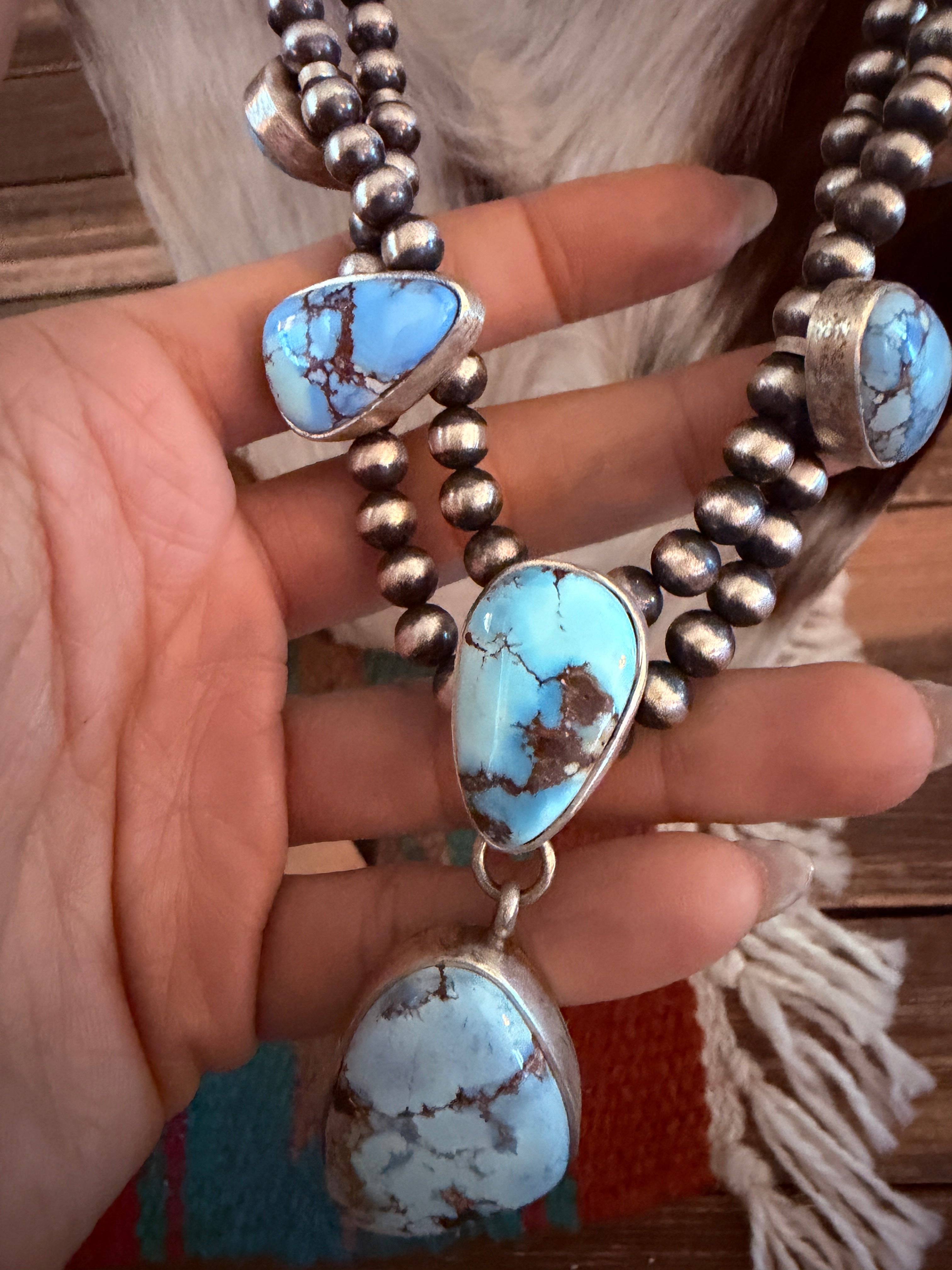 Handcrafted Golden Hills Turquoise & Sterling Silver Necklace and Earring Set by Kathleen Chavez