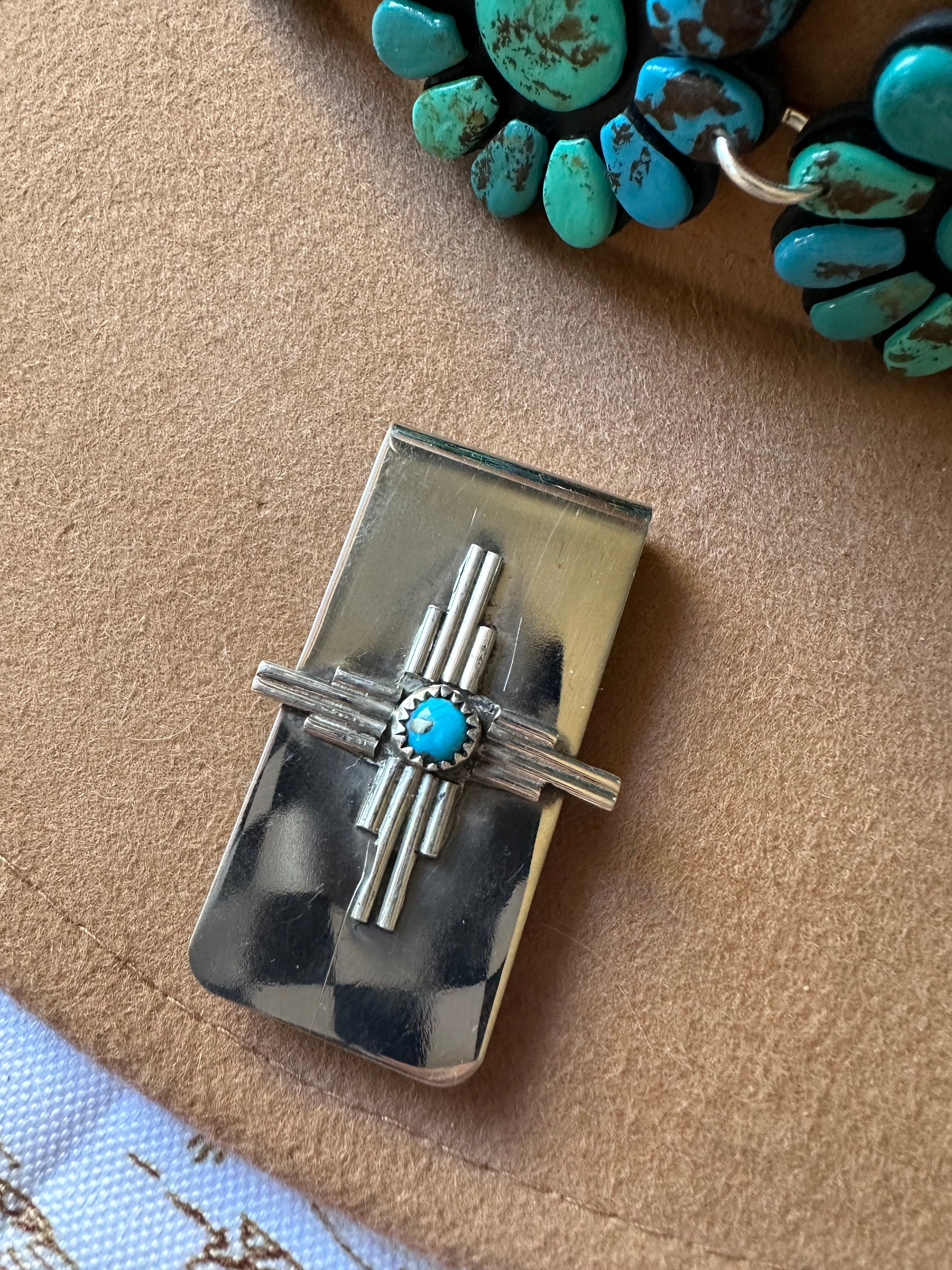 Navajo Turquoise & Sterling Silver Cross Money Clip