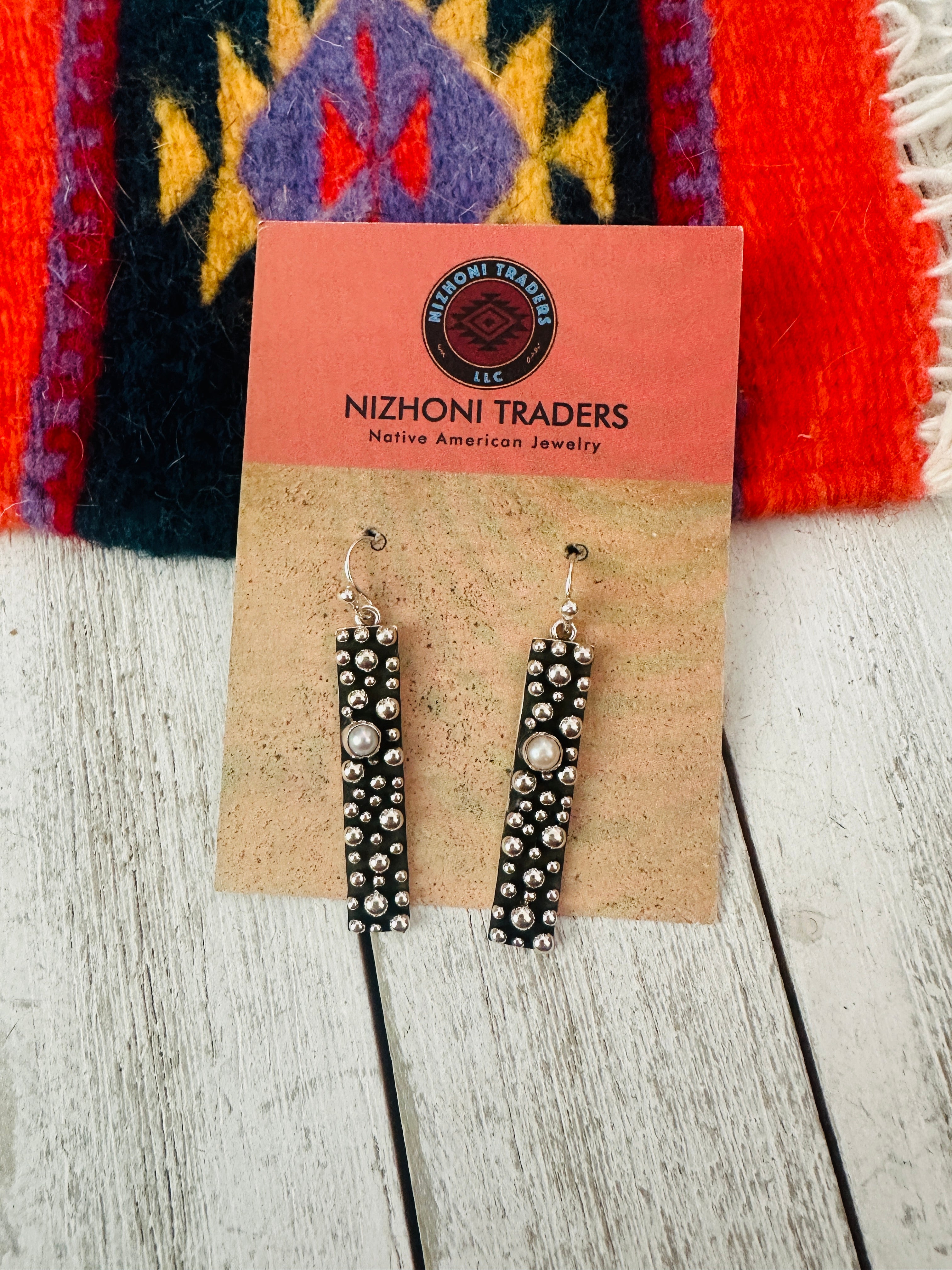 Navajo Natural Pearl & Sterling Silver Dangle Earrings