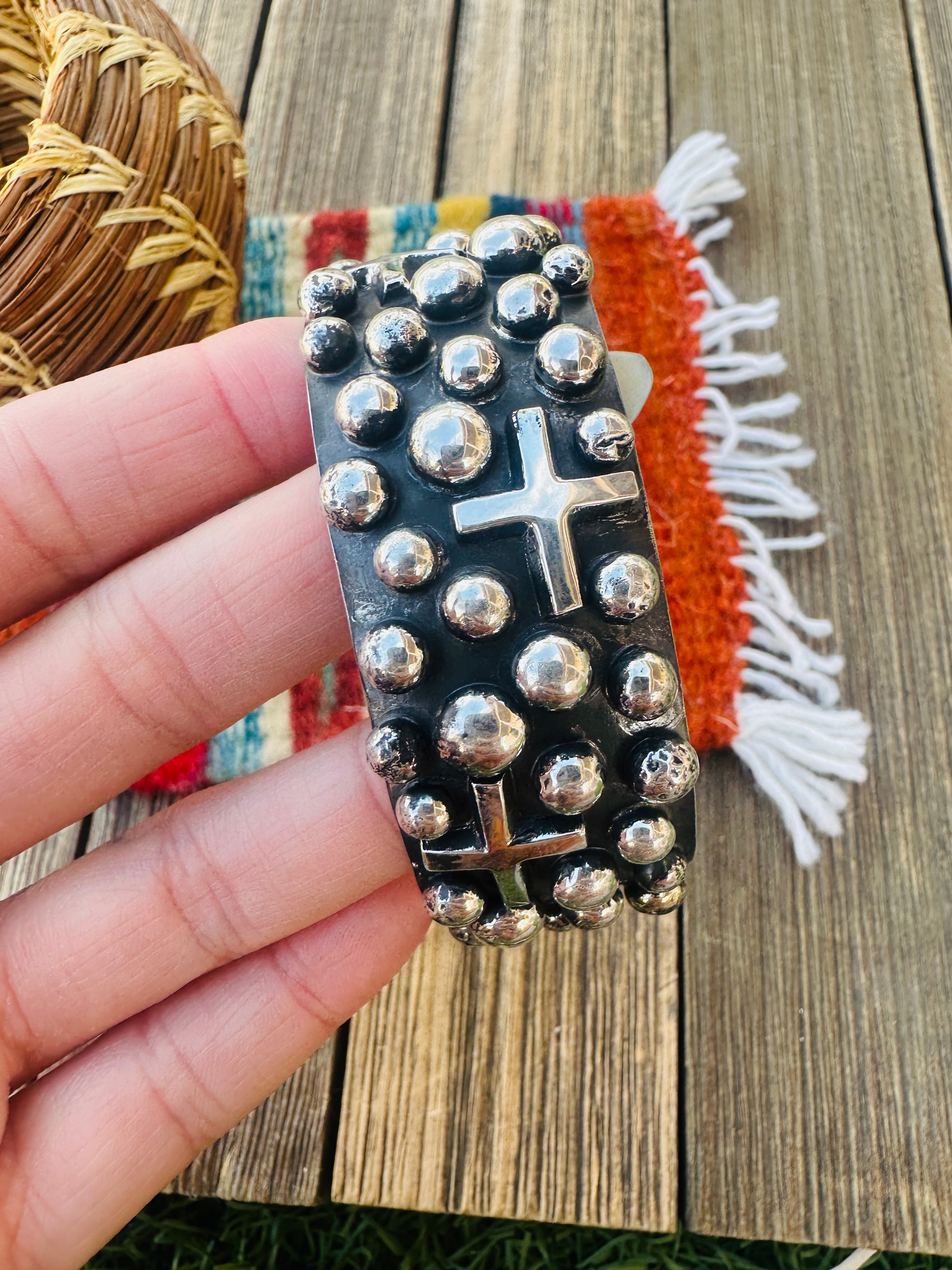 Handcrafted Sterling Silver Cross Cuff Bracelet By Chimney Butte