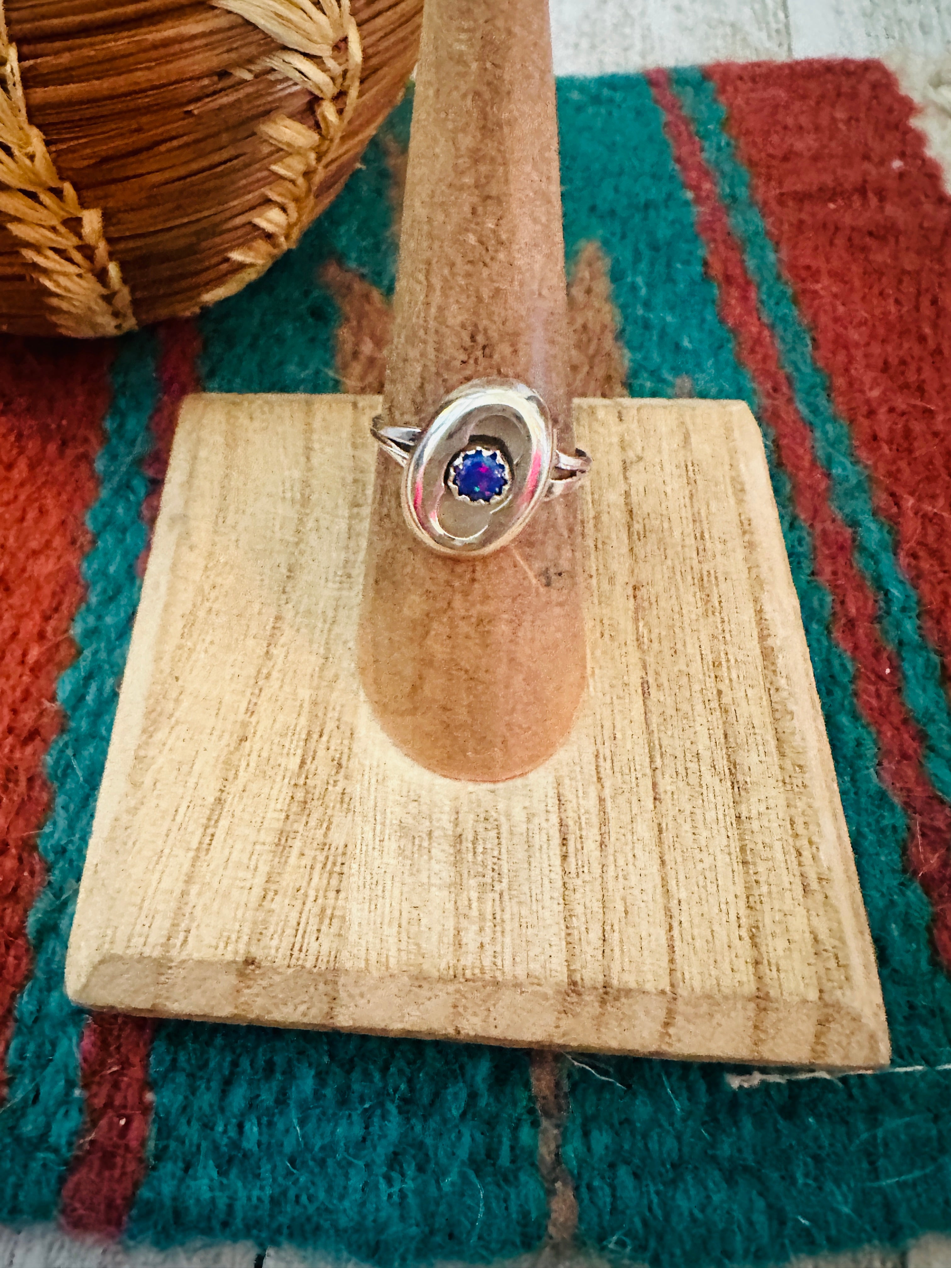 Navajo Sterling Silver & Purple Opal Ring Size 6.5