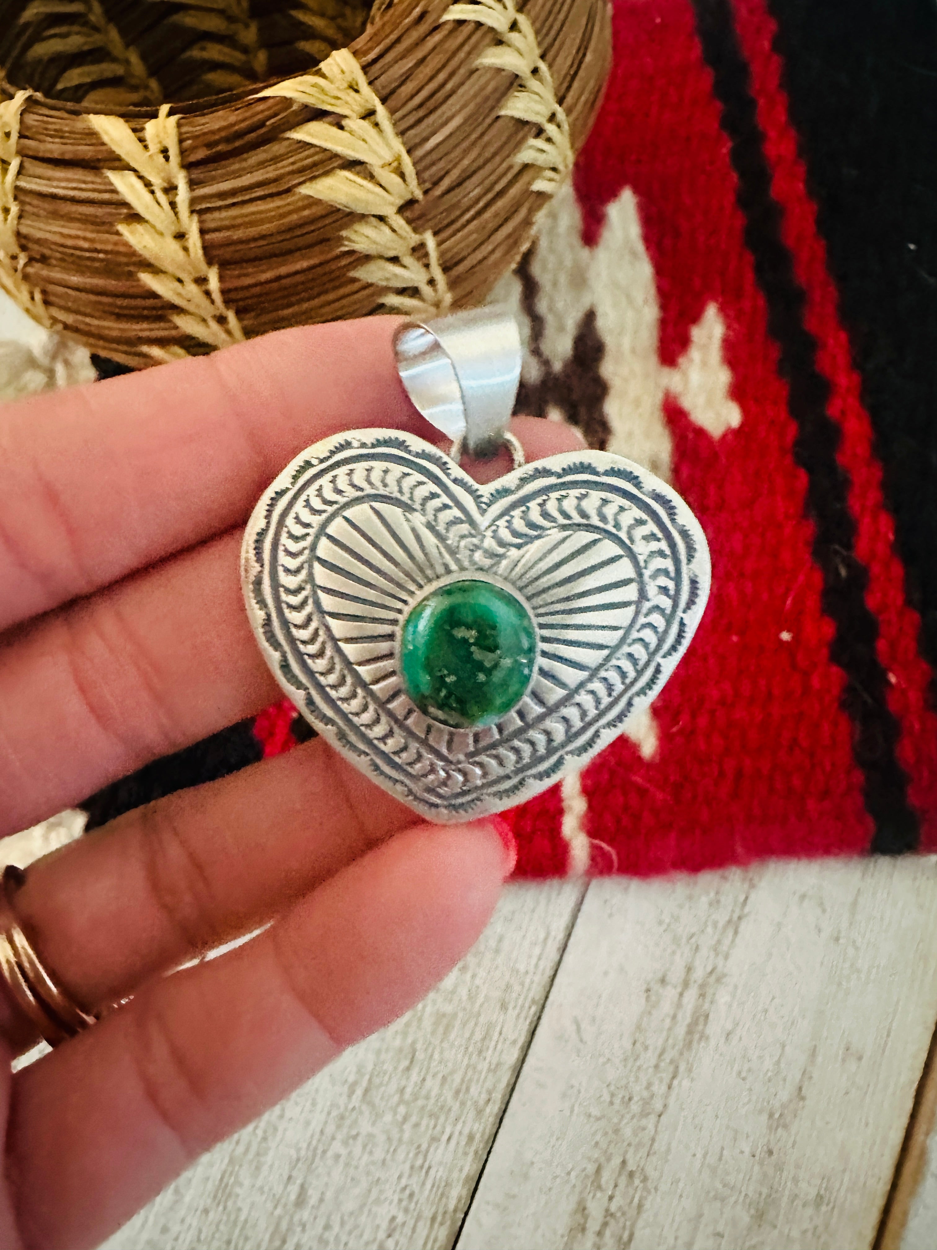 Navajo Sonoran Mountain Turquoise & Sterling Silver Heart Pendant