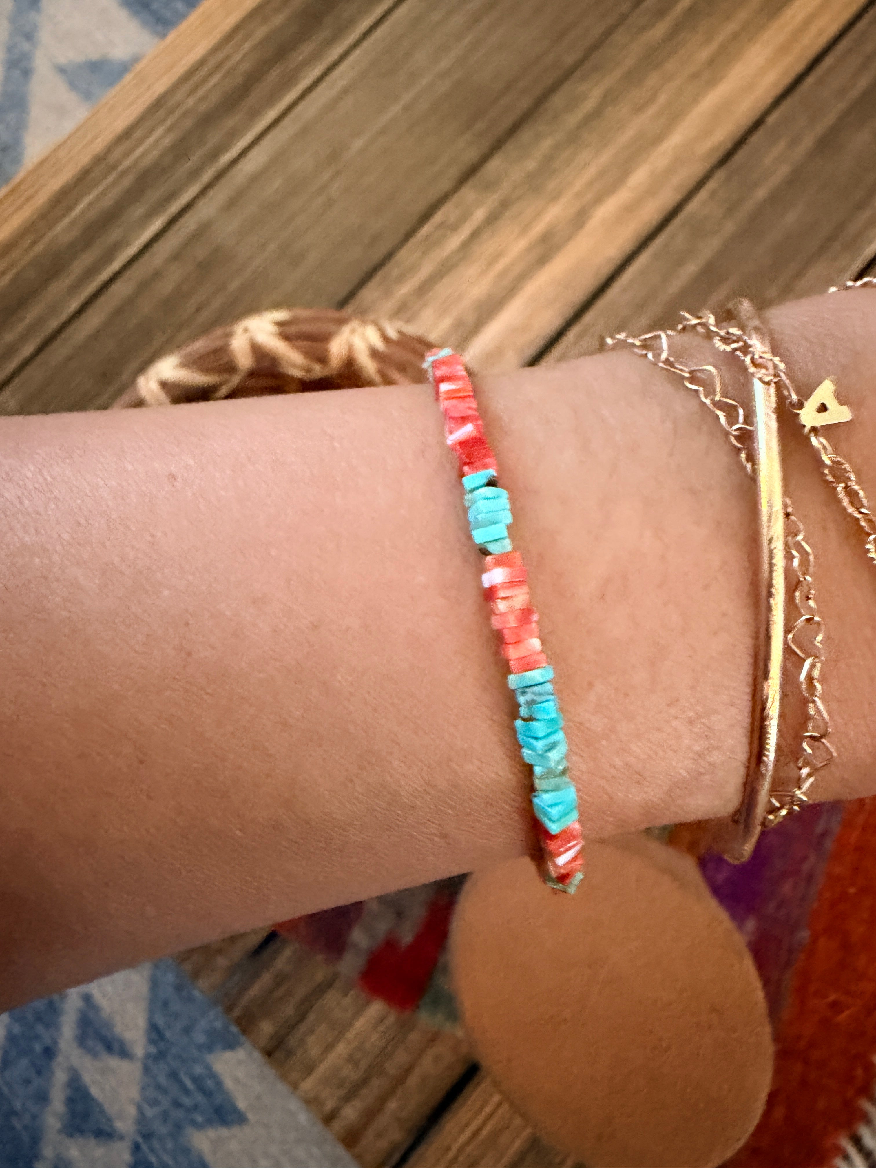 Handcrafted Turquoise, Spiny Oyster & Sterling Silver Beaded Bracelet