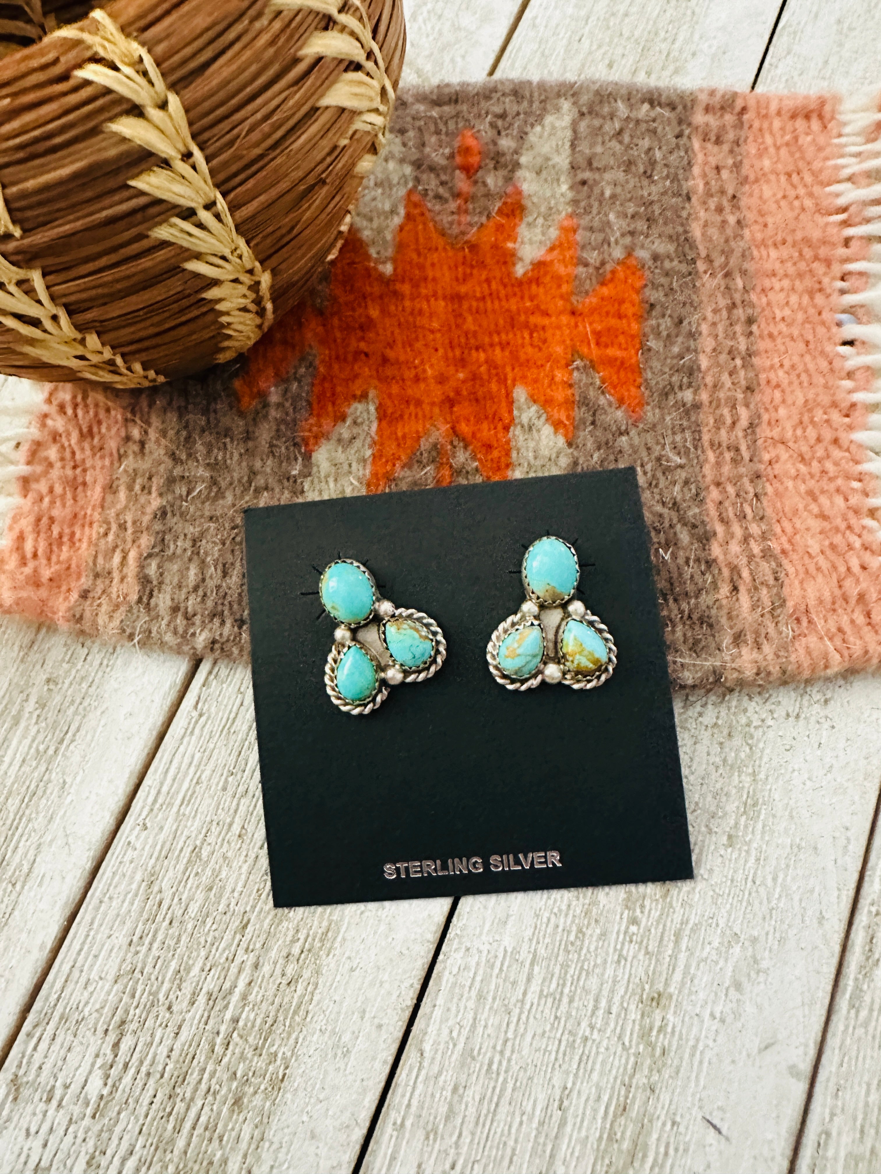 Navajo Sterling Silver & Turquoise Cluster Post Earrings