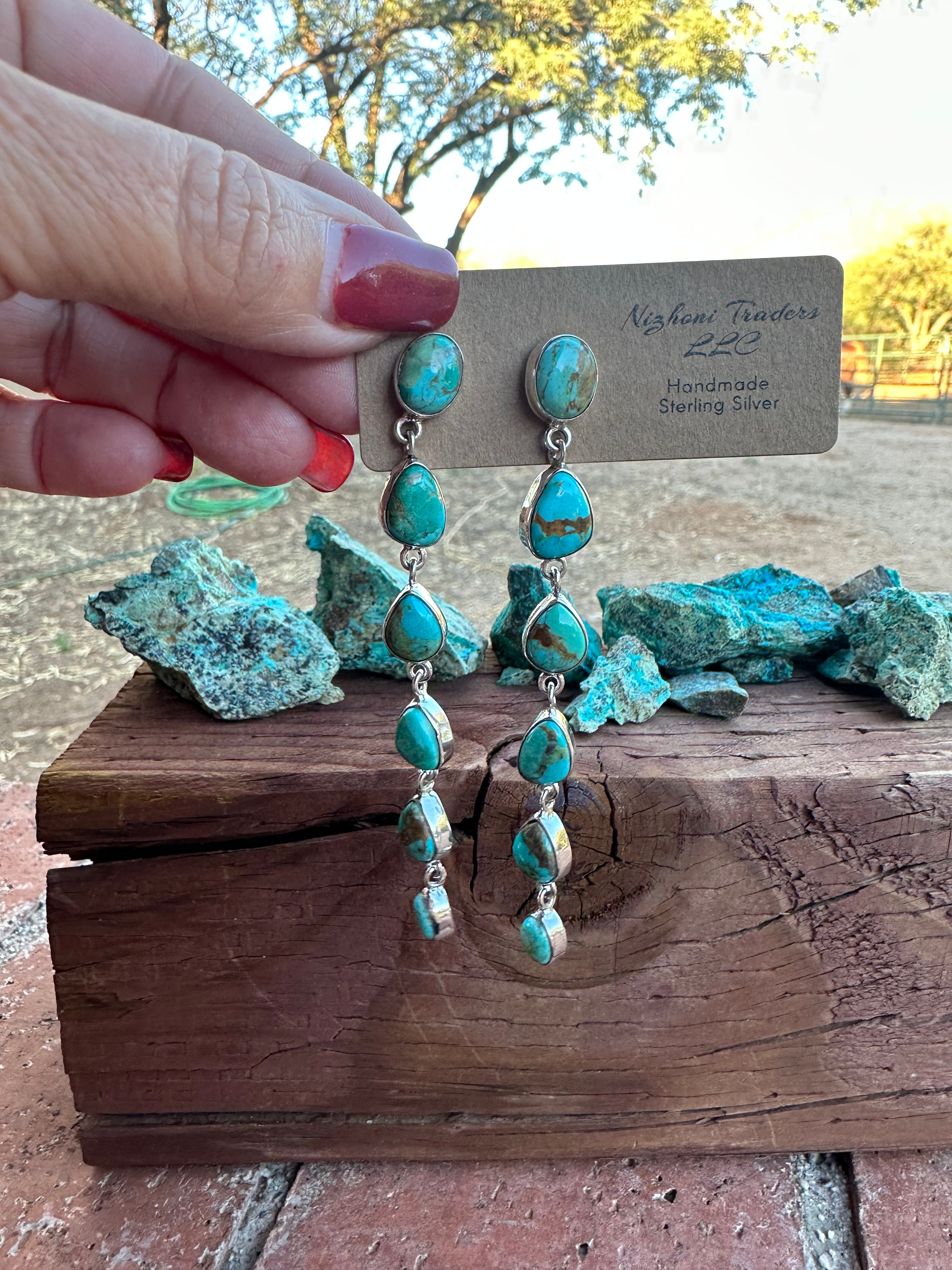 Turquoise Tranquility Natural Royston 6 Stone Turquoise and Sterling Silver Dangles