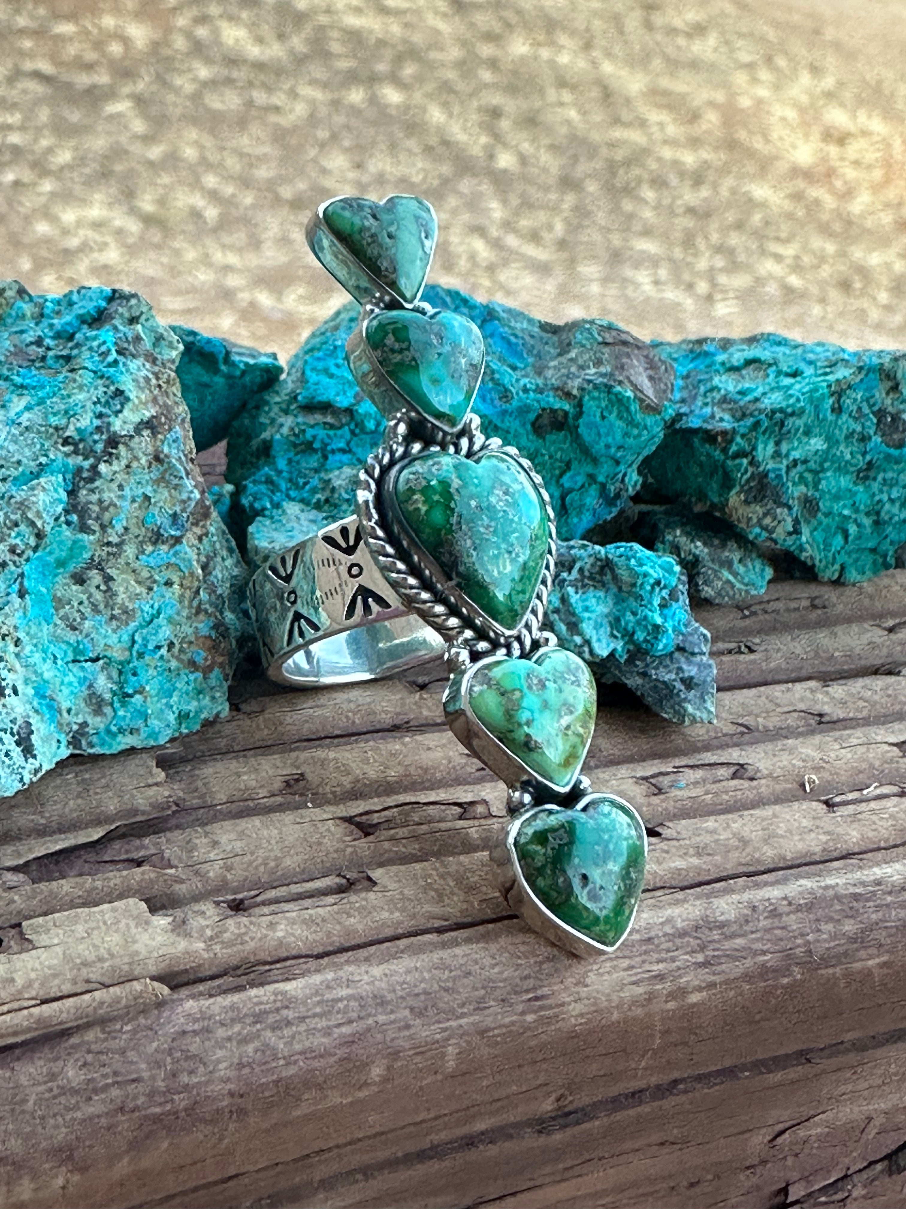Beautiful Handmade Heart 5 Stone Sonoran Turquoise And Sterling Silver