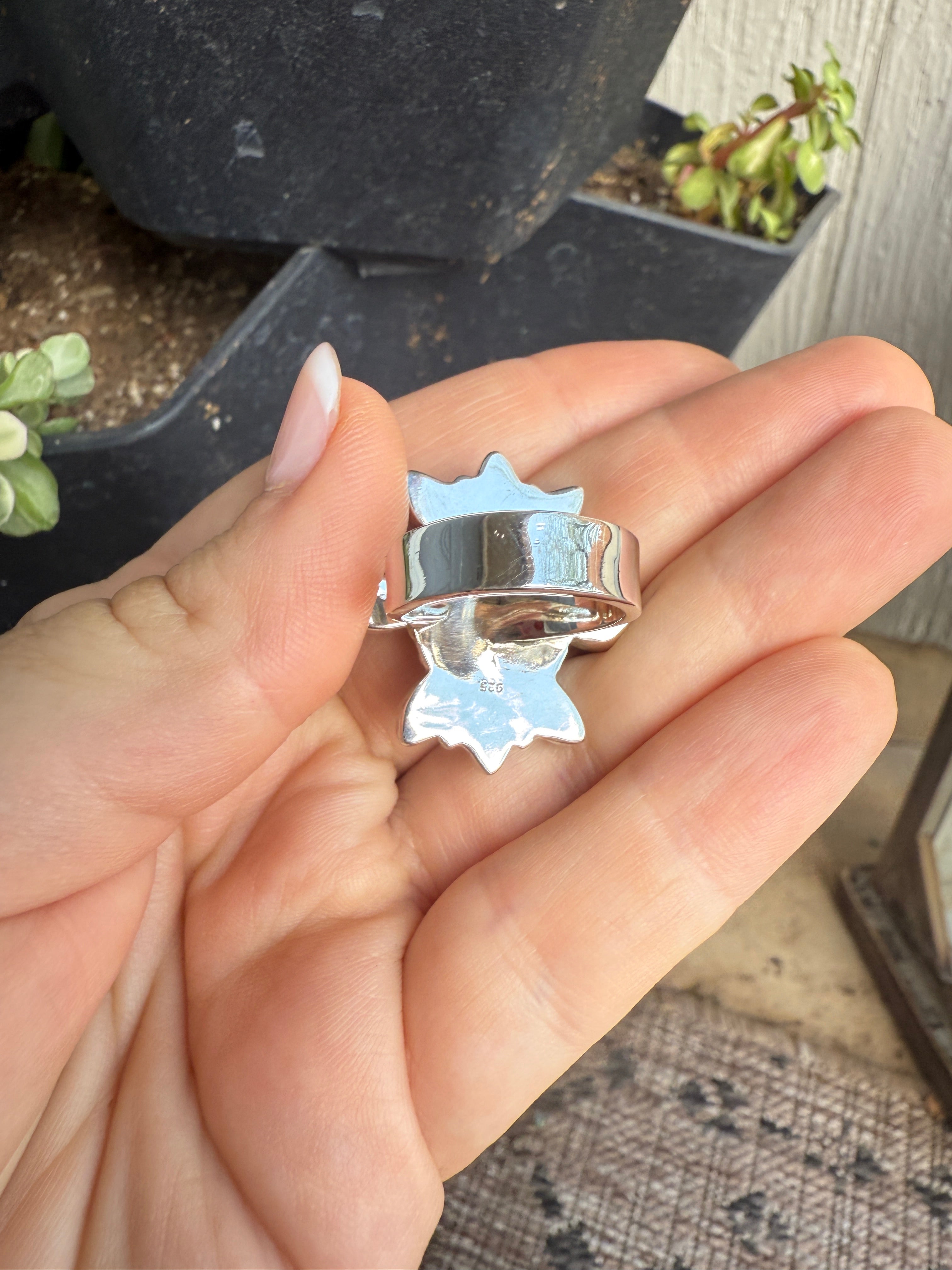 Handmade Coral, White Buffalo & Sterling Silver Adjustable Ring Signed Nizhoni