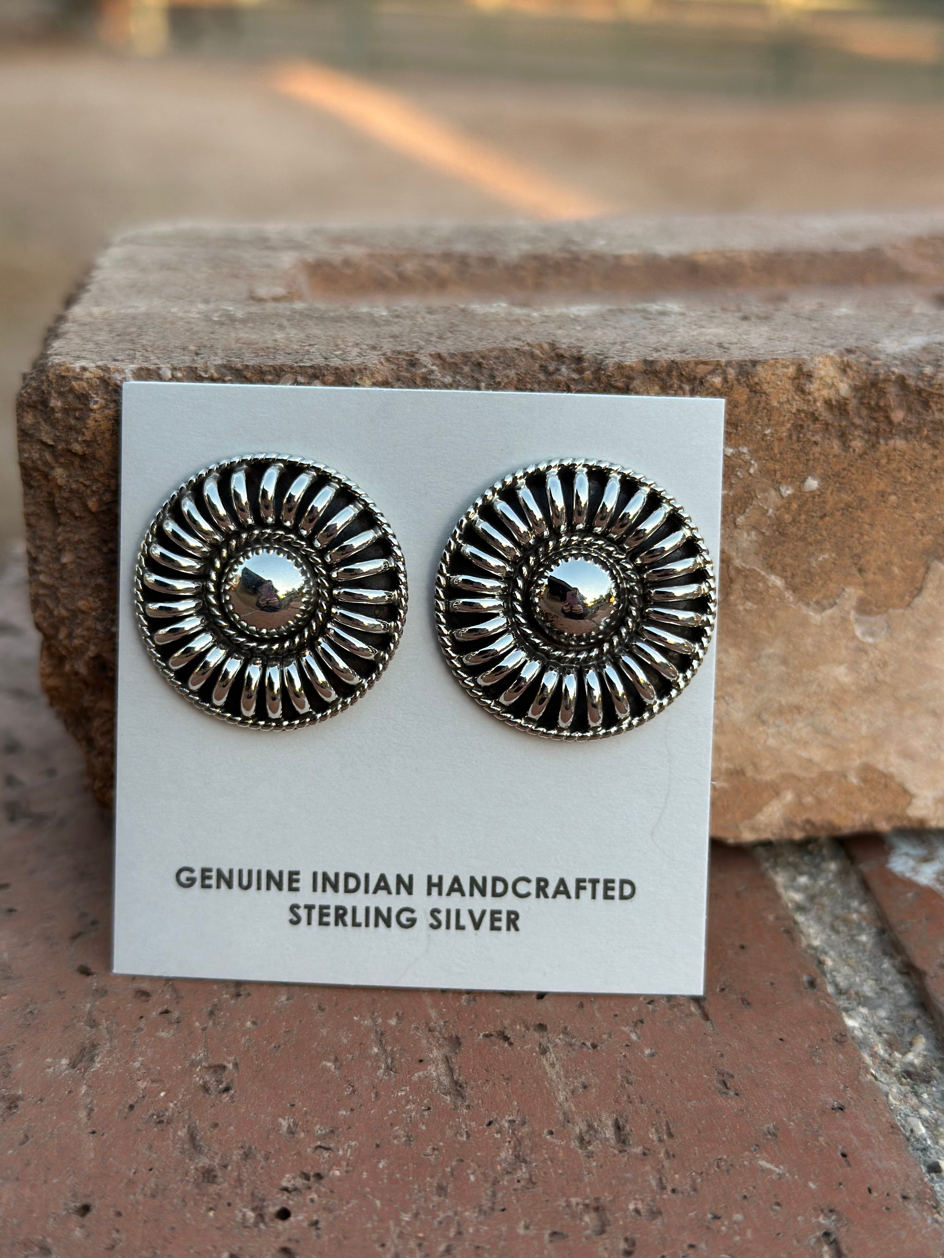 Navajo Hand Stamped Sterling Silver Rolled Concho Post Earrings