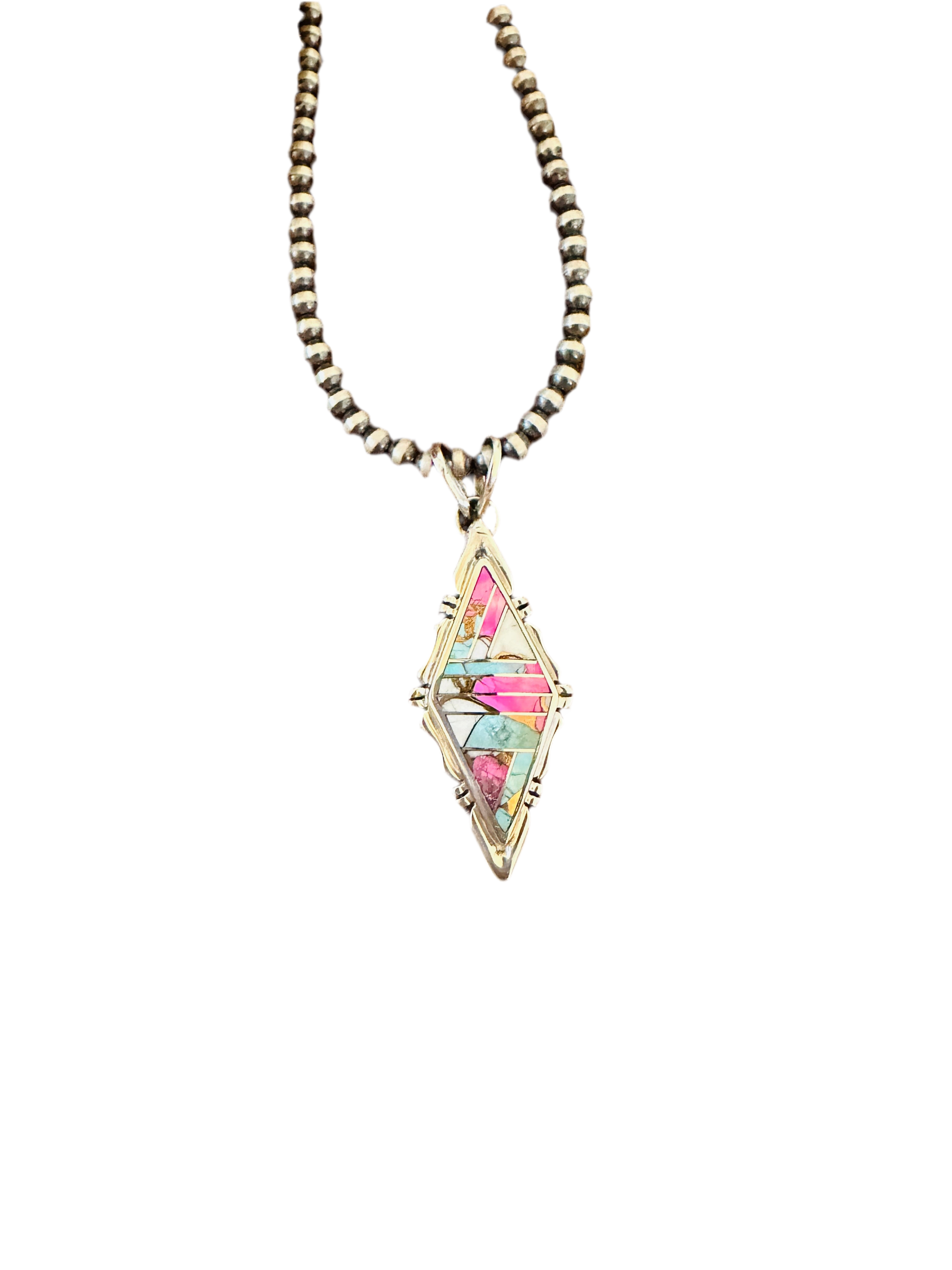 Handcrafted Cotton Candy & Sterling Silver Inlay Pendant