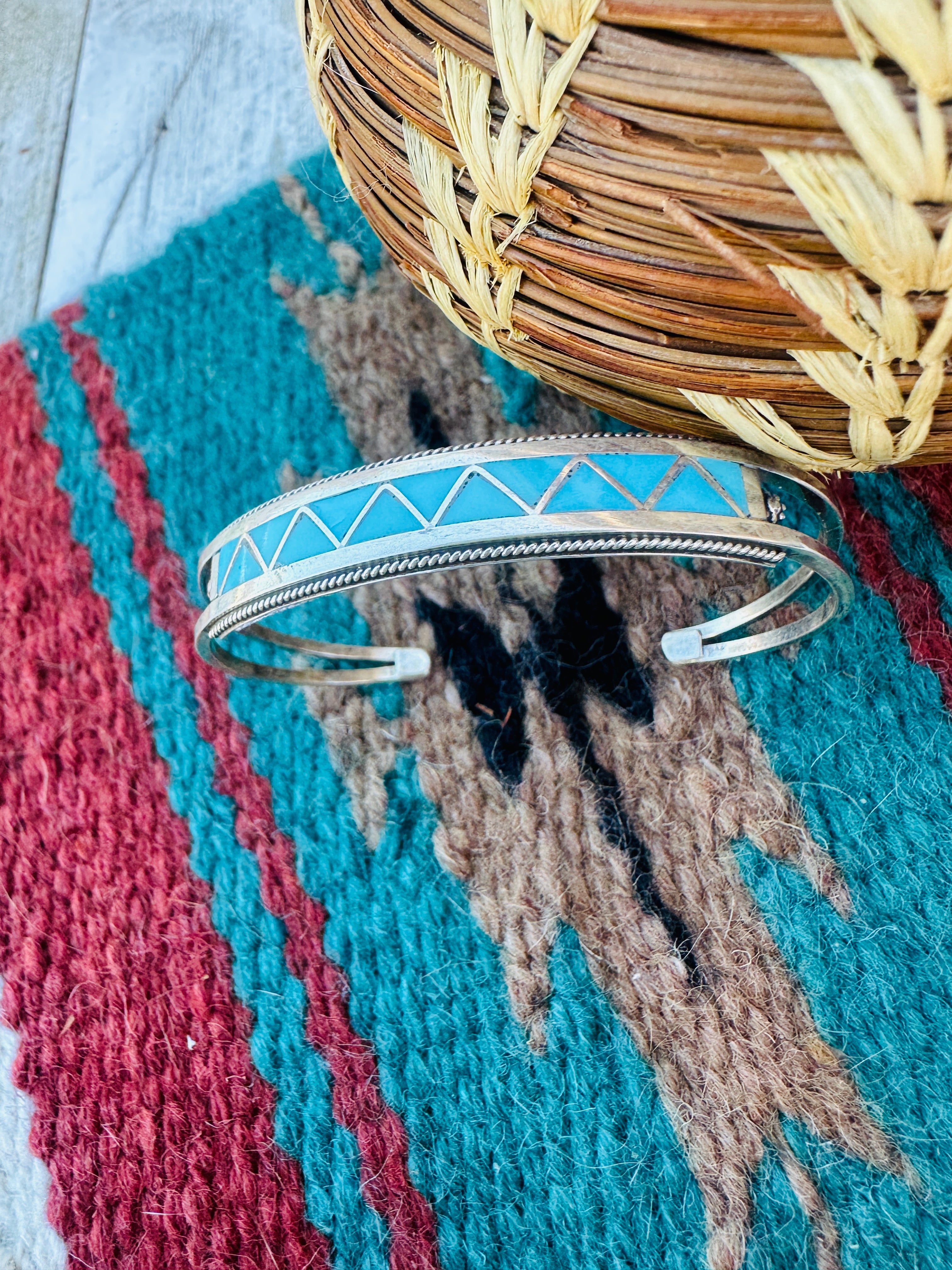Handcrafted Turquoise & Sterling Silver Inlay Cuff Bracelet