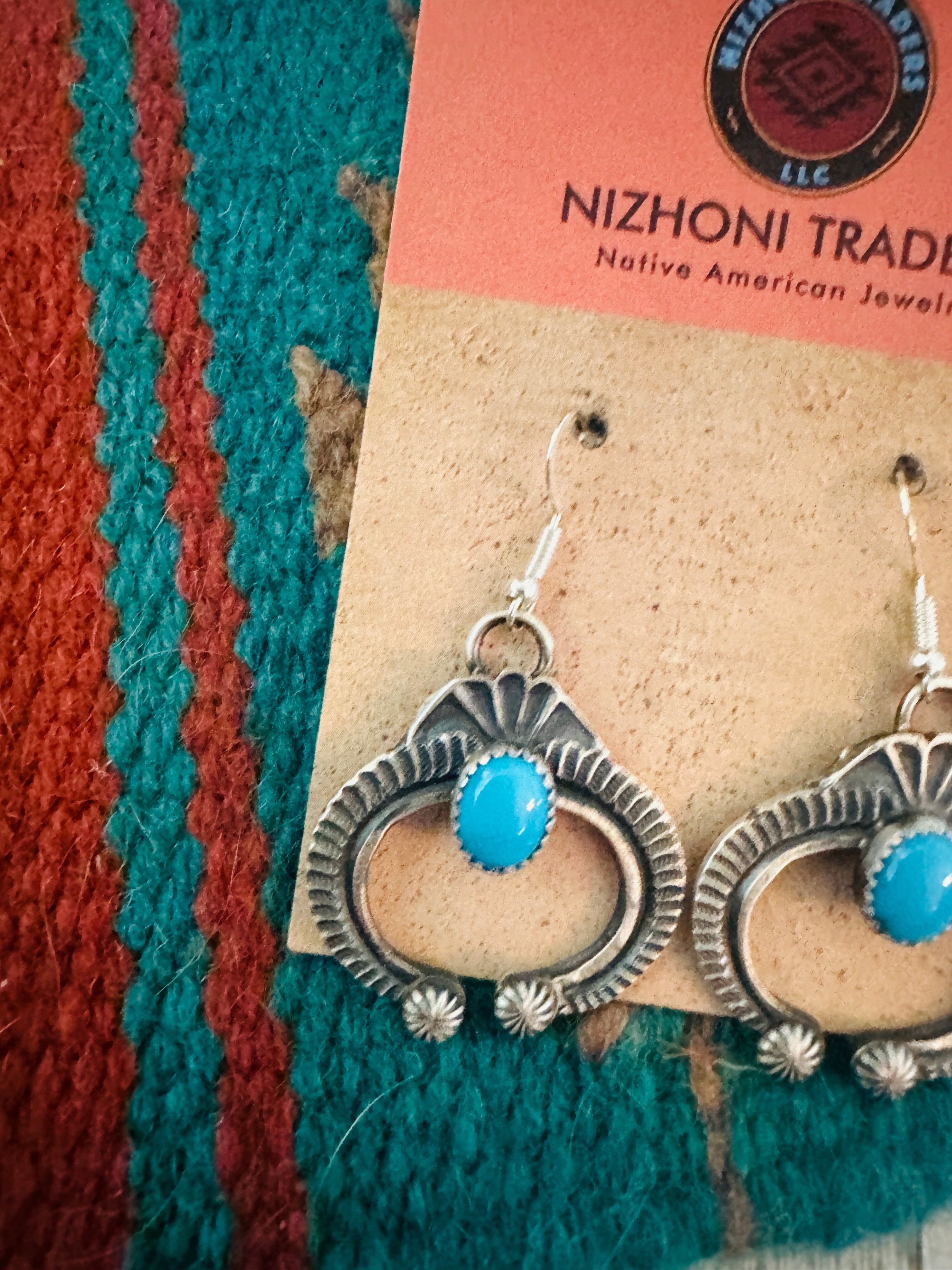 Navajo Turquoise & Sterling Silver Naja Dangle Earrings By Kevin Billah