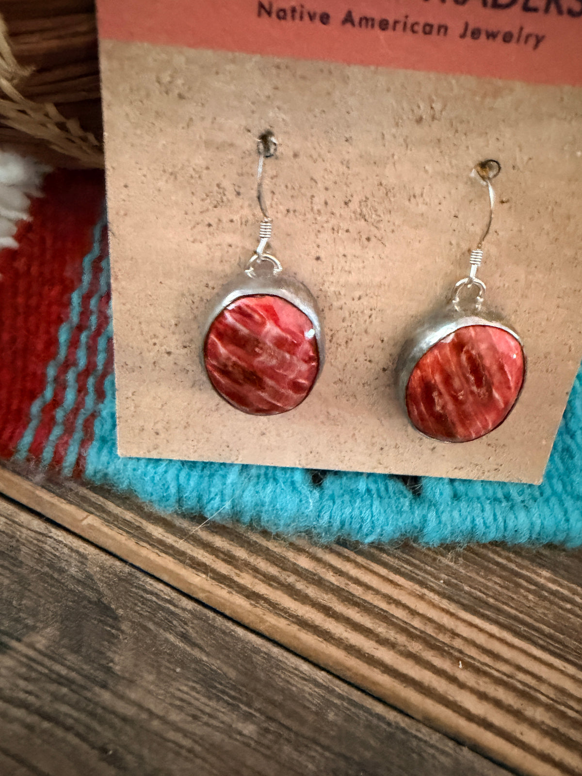 Handcrafted Orange Spiny Oyster & Sterling Silver Dangle Earrings by Charlene Yazzie